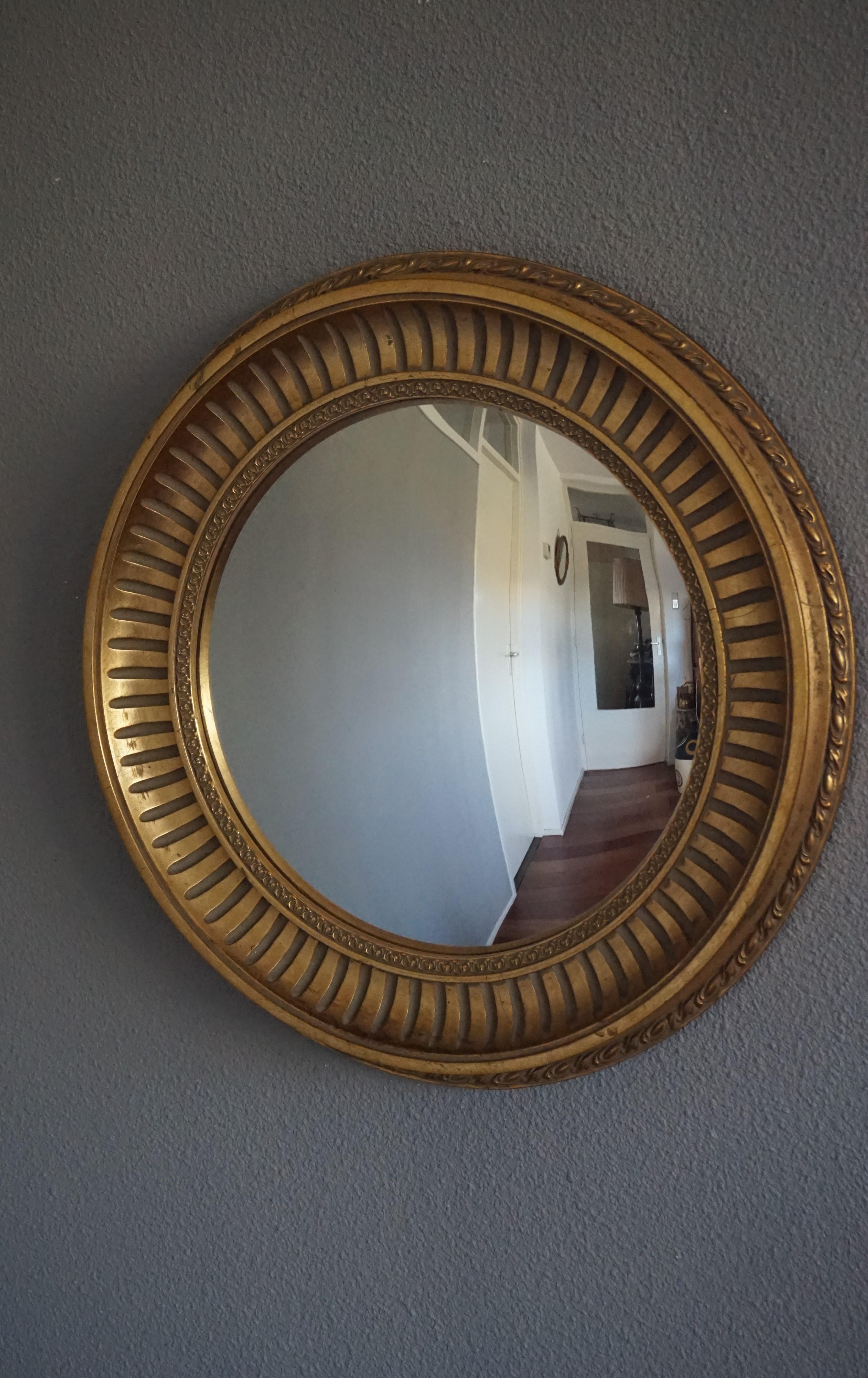 Midcentury Made Round and Gilt Convex or Butler Mirror by Compagnie Des Bronzes In Good Condition In Lisse, NL
