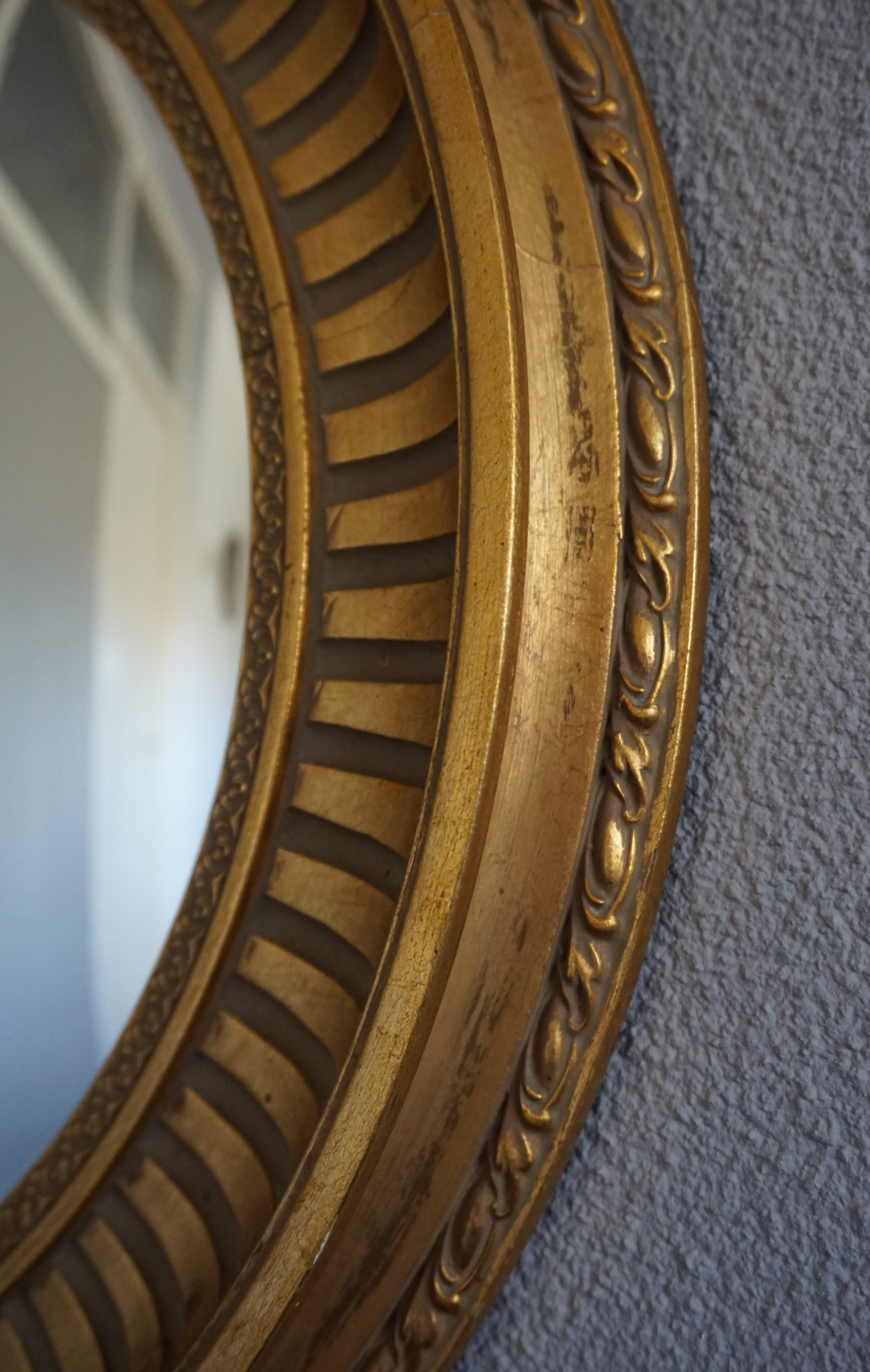 20th Century Midcentury Made Round and Gilt Convex or Butler Mirror by Compagnie Des Bronzes
