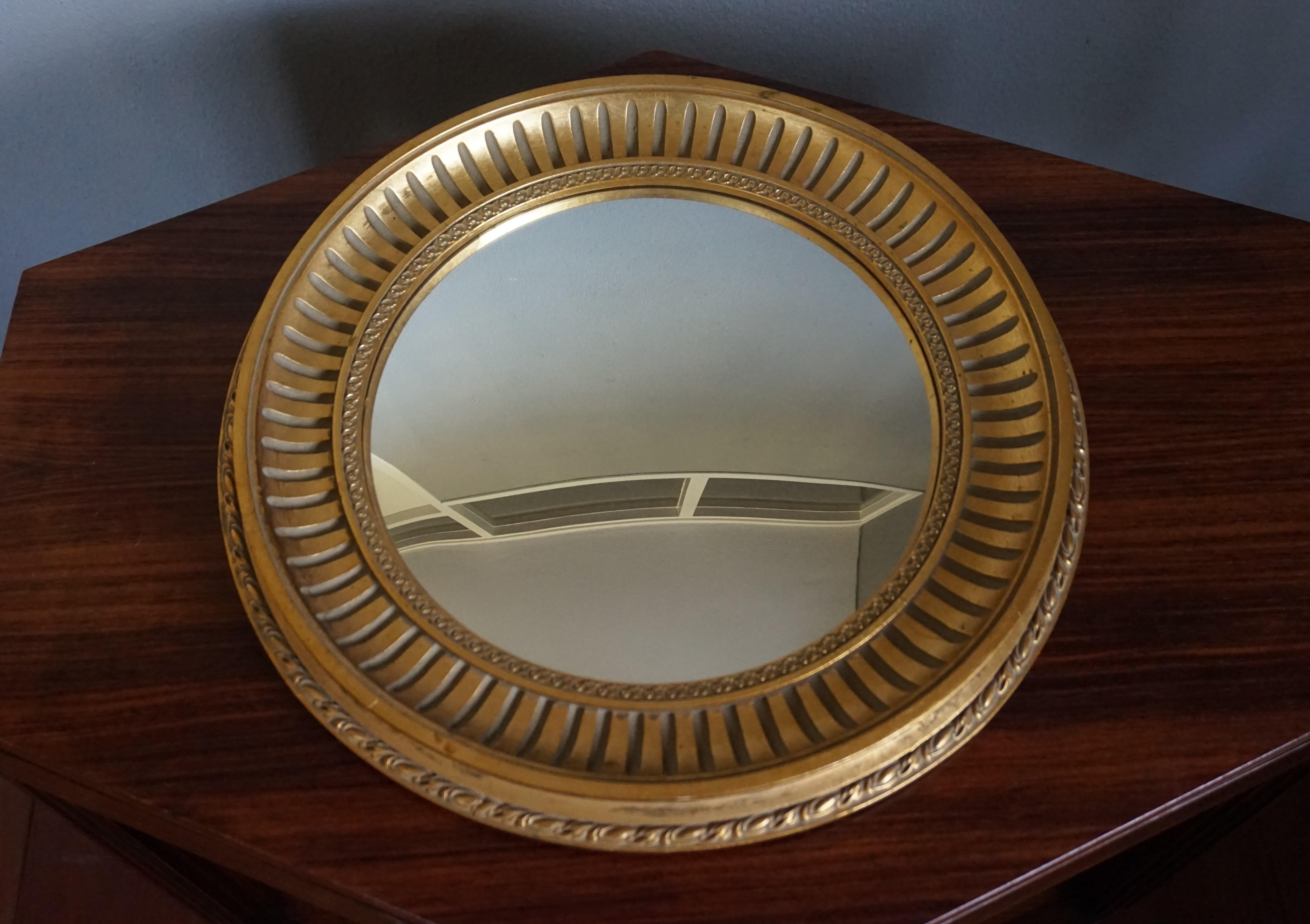 Midcentury Made Round and Gilt Convex or Butler Mirror by Compagnie Des Bronzes 1