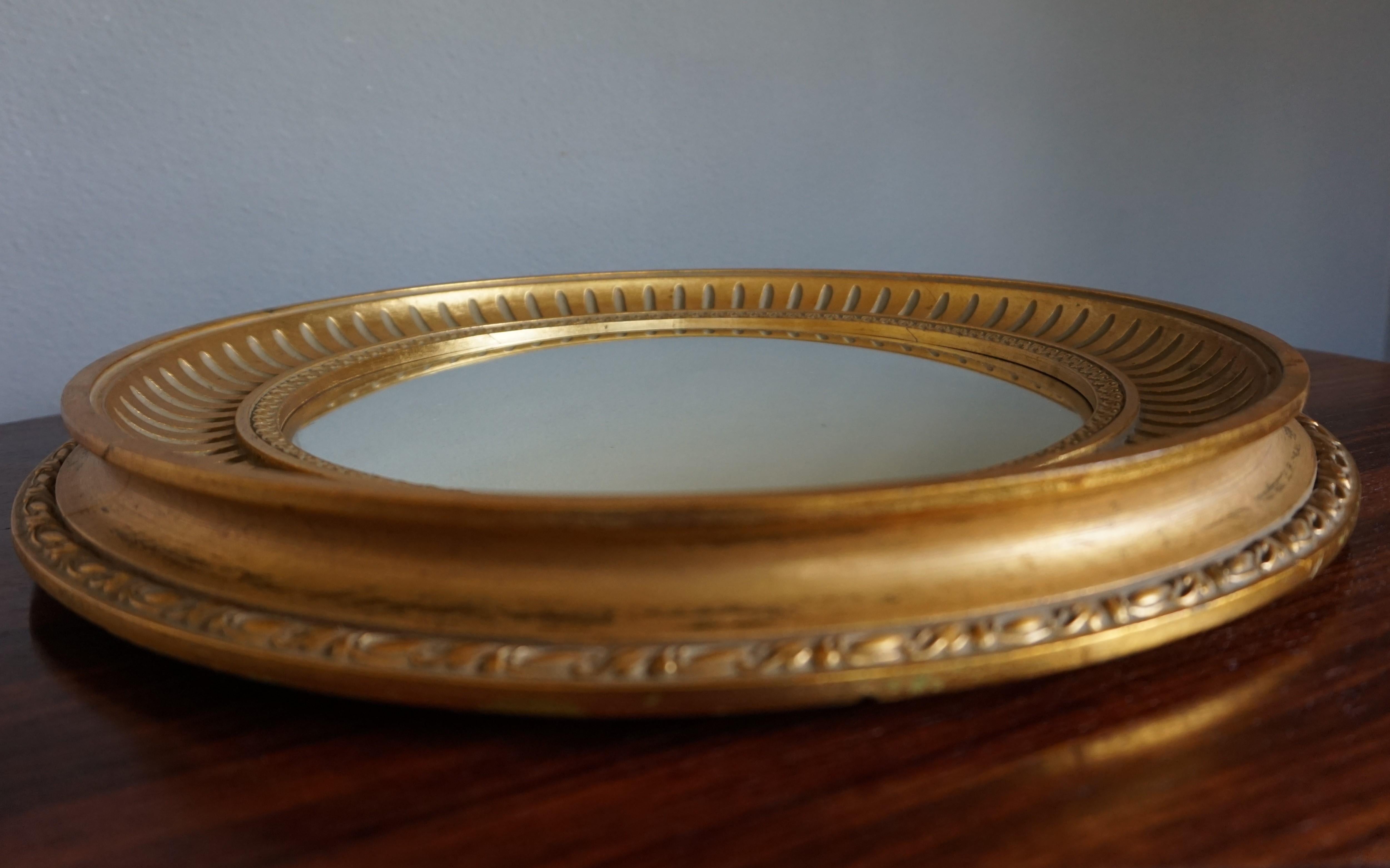 Midcentury Made Round and Gilt Convex or Butler Mirror by Compagnie Des Bronzes 4