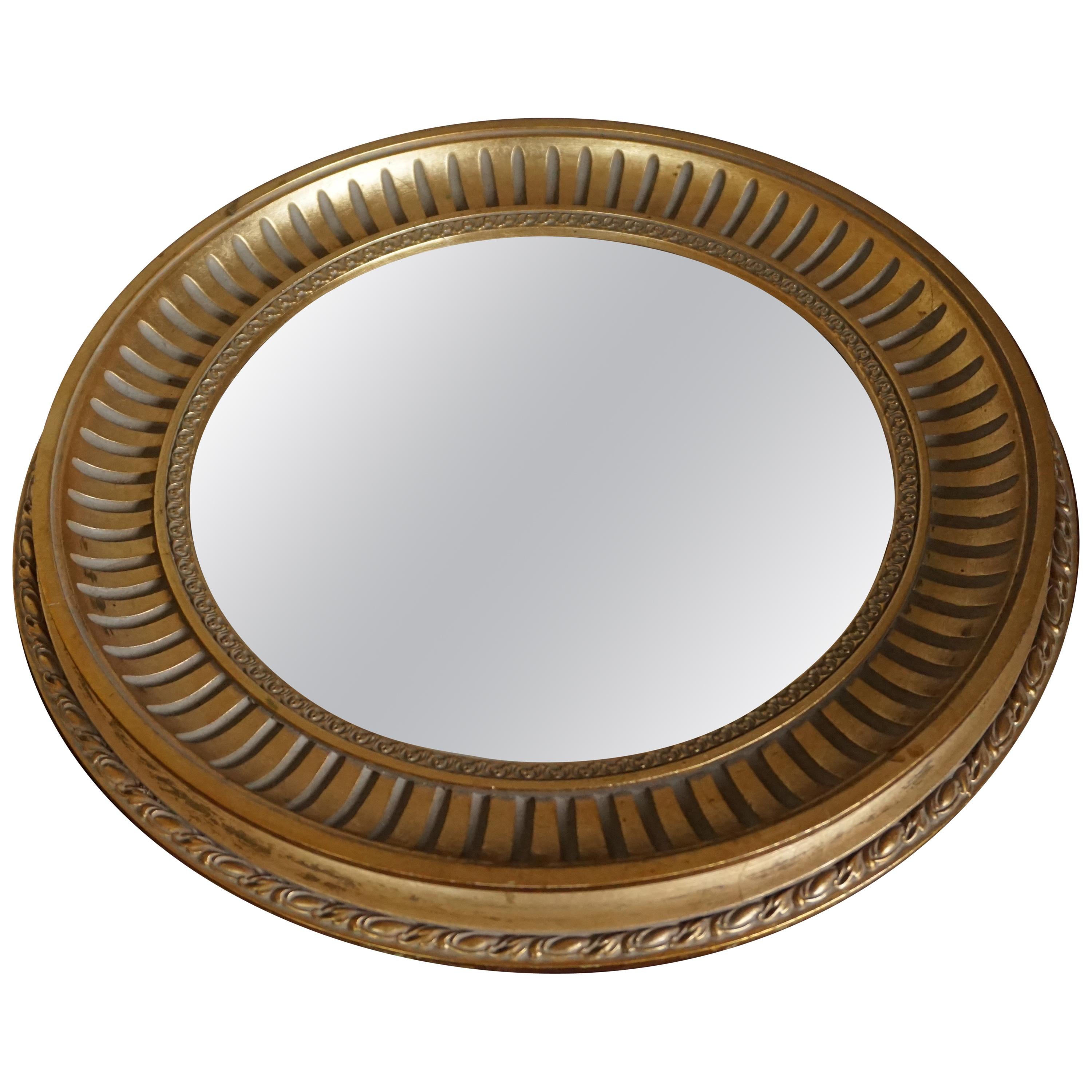 Midcentury Made Round and Gilt Convex or Butler Mirror by Compagnie Des Bronzes