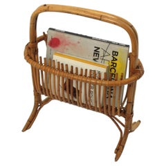 Midcentury Magazine Rack in Rattan, Italian Designer, Organic Modern Design