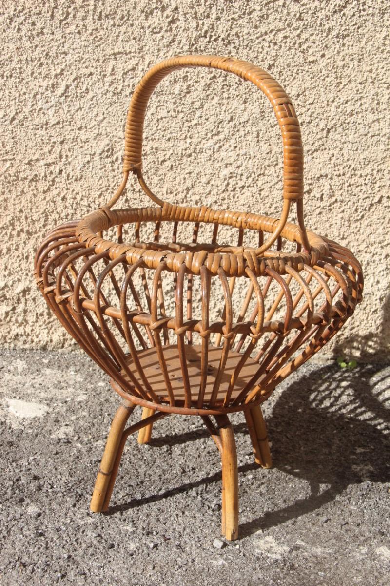 Mid-20th Century Midcentury Magazine Rack Round Form Bamboo  Design Brown Color Italian  For Sale
