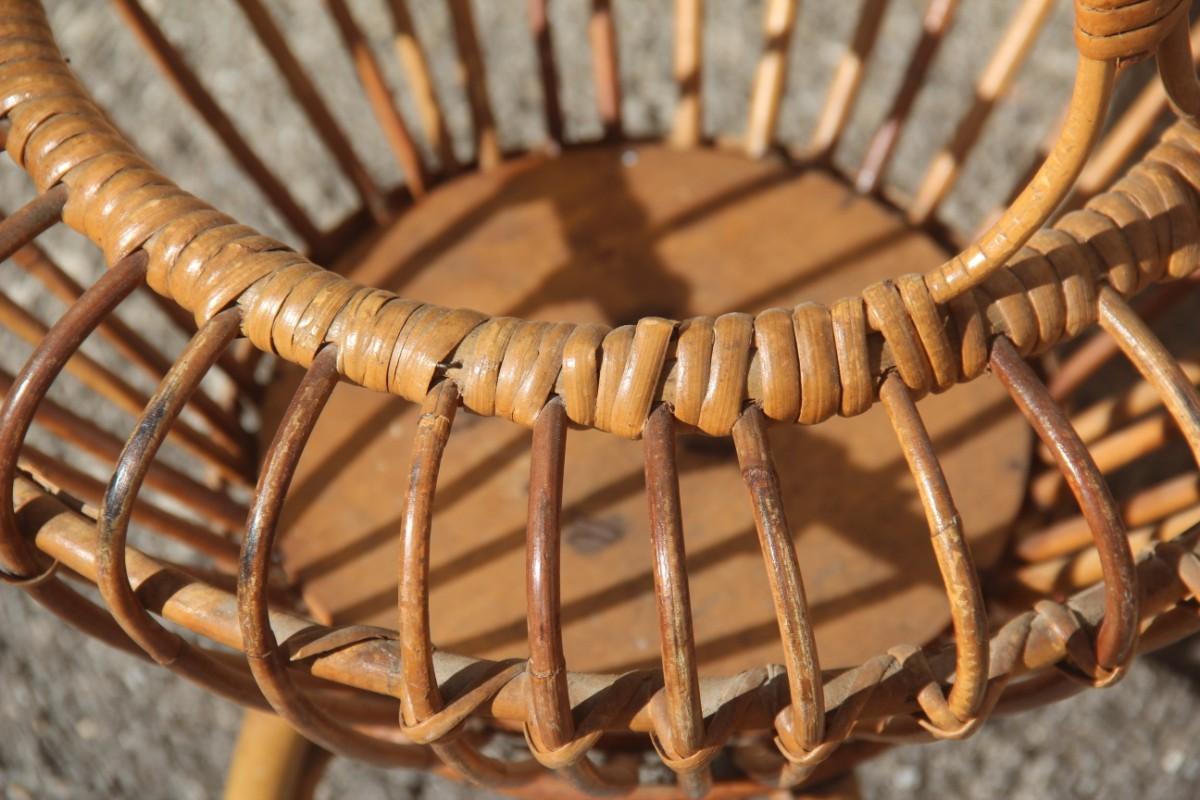 Midcentury Magazine Rack Round Form Bamboo  Design Brown Color Italian For Sale 2