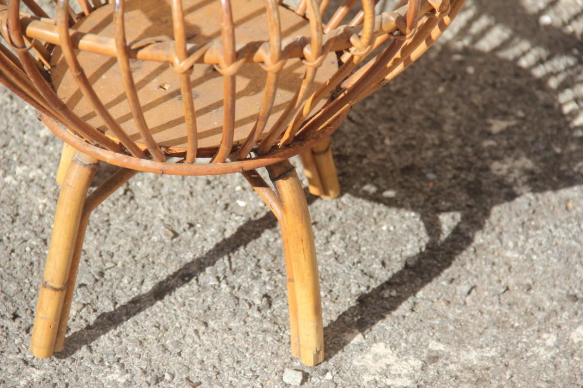 Midcentury Magazine Rack Round Form Bamboo  Design Brown Color Italian For Sale 4