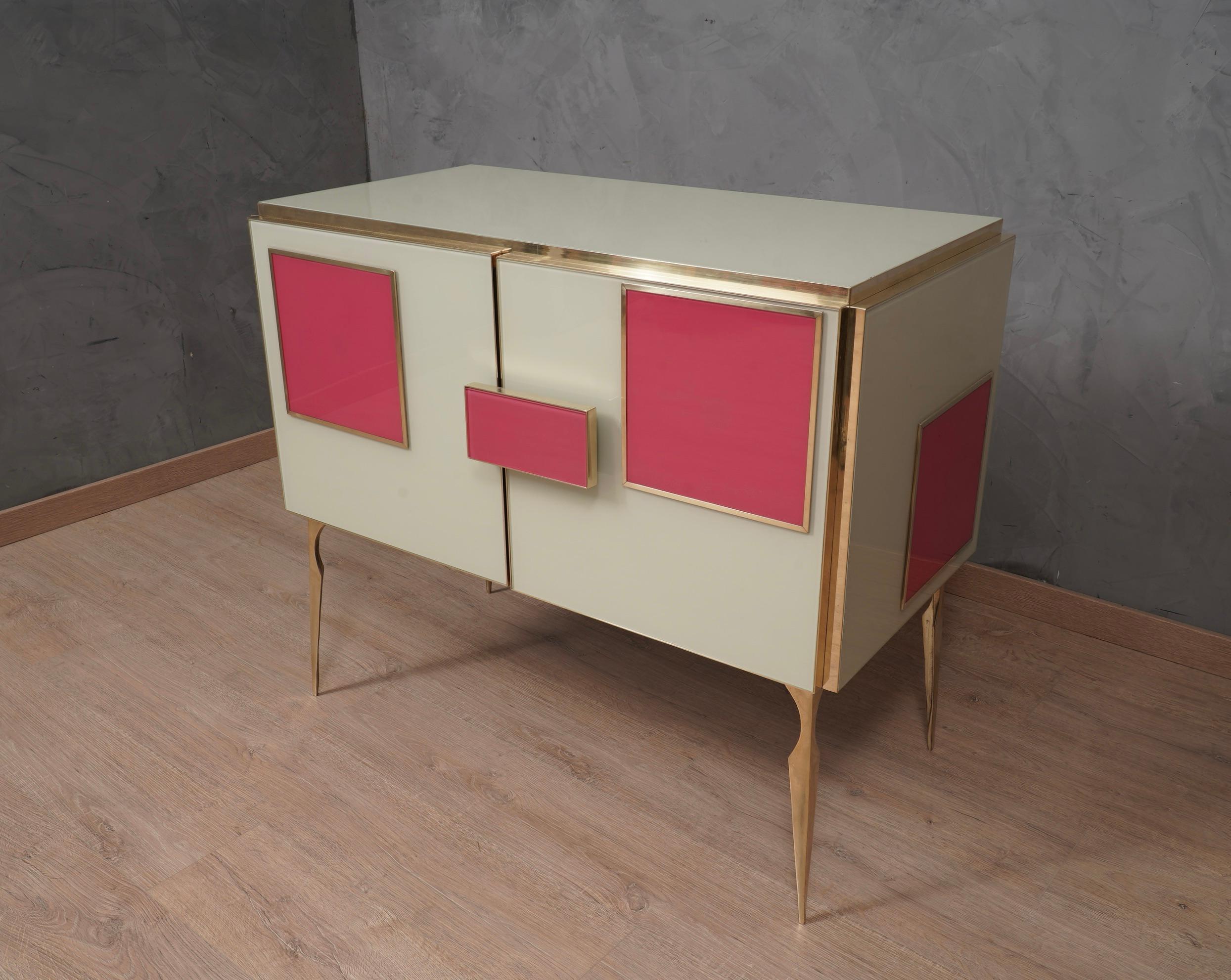 MidCentury Magenta and Cream Glass and Brass Italian Sideboard, 2000 3