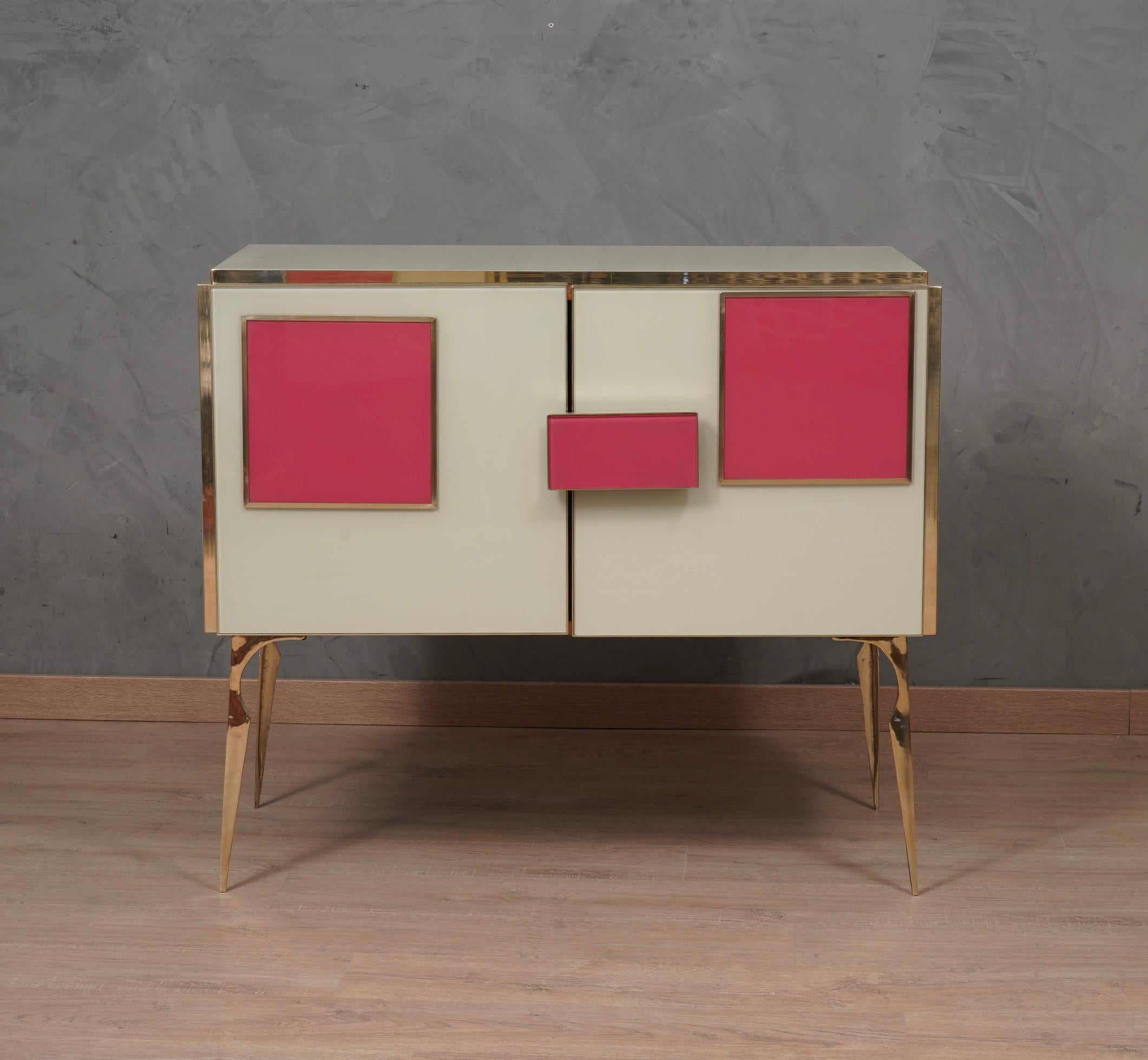 MidCentury Magenta and Cream Glass and Brass Italian Sideboard, 2000 4