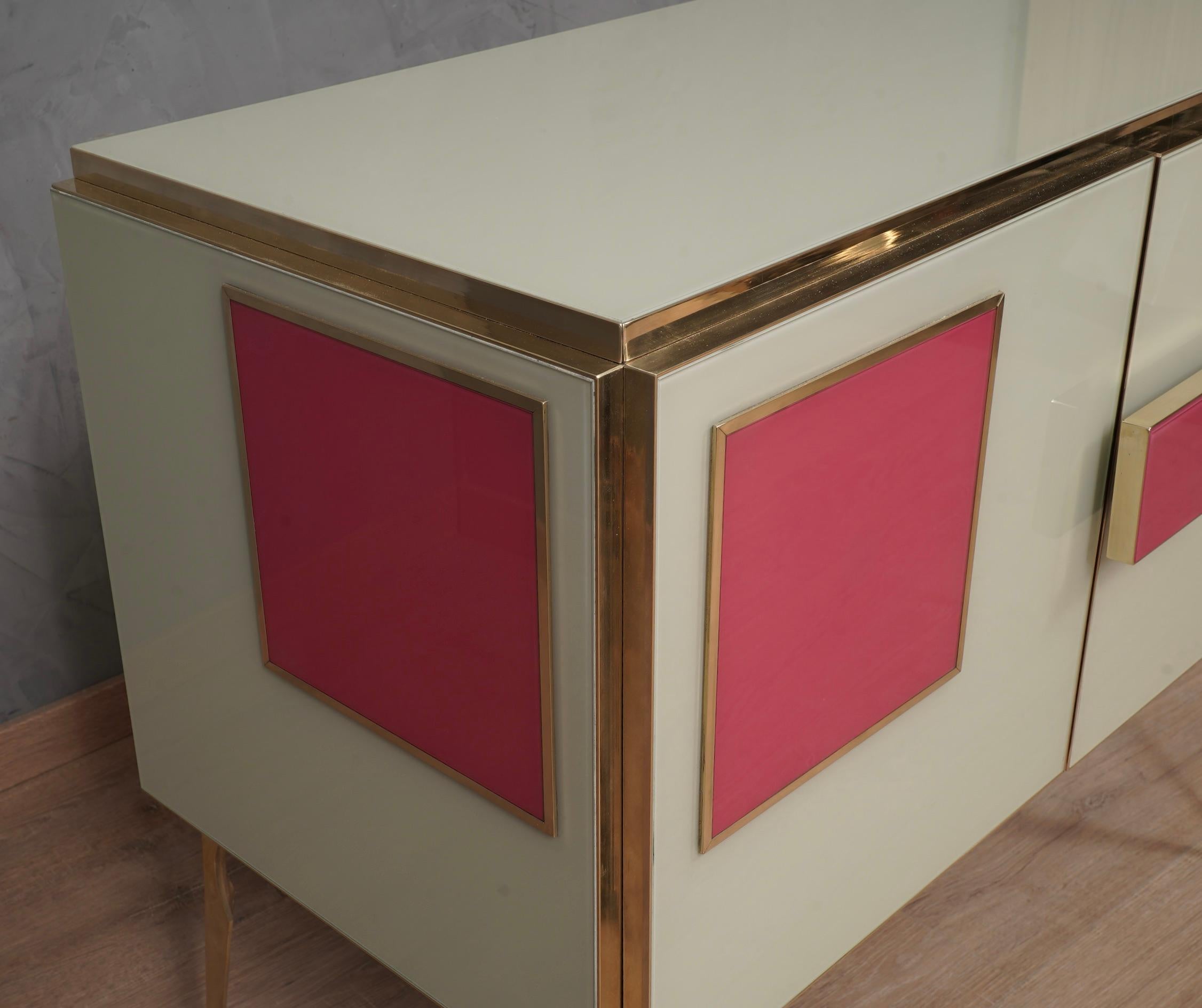 MidCentury Magenta and Cream Glass and Brass Italian Sideboard, 2000 5