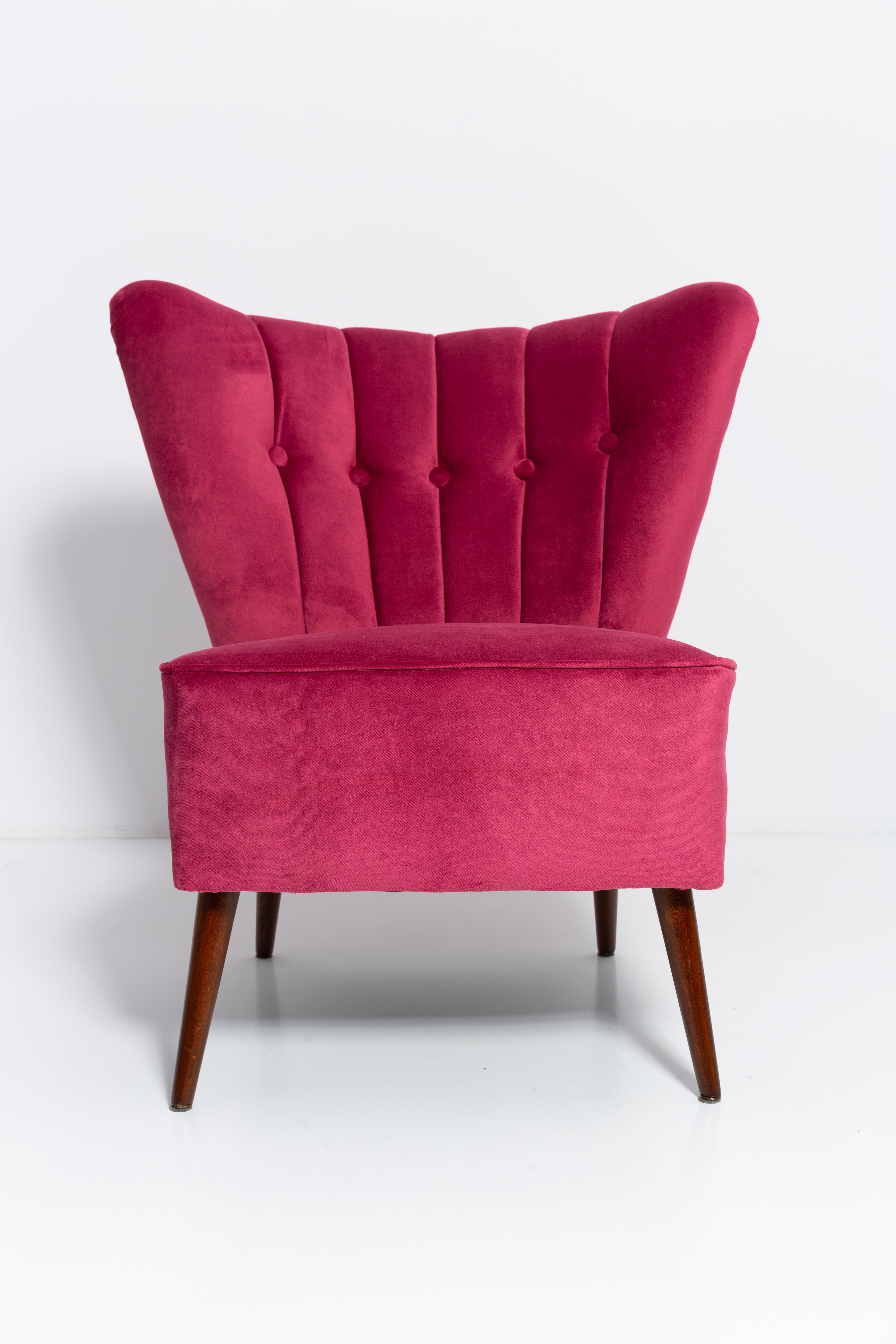 20th Century Midcentury Magenta Pink Velvet Club Armchair, Europe, 1960s For Sale