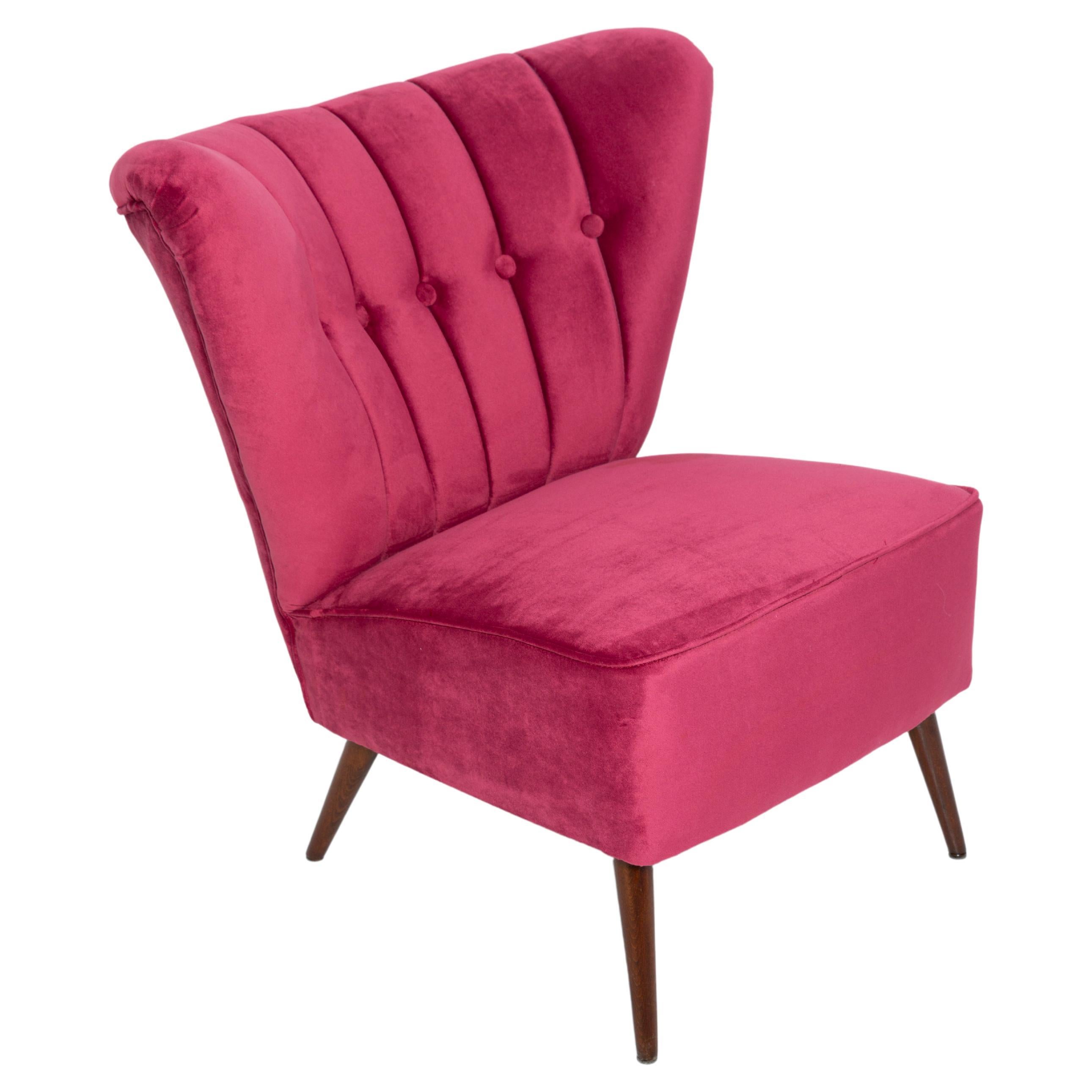 Midcentury Magenta Pink Velvet Club Armchair, Europe, 1960s For Sale