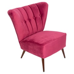 Midcentury Magenta Pink Velvet Club Armchair, Europe, 1960s