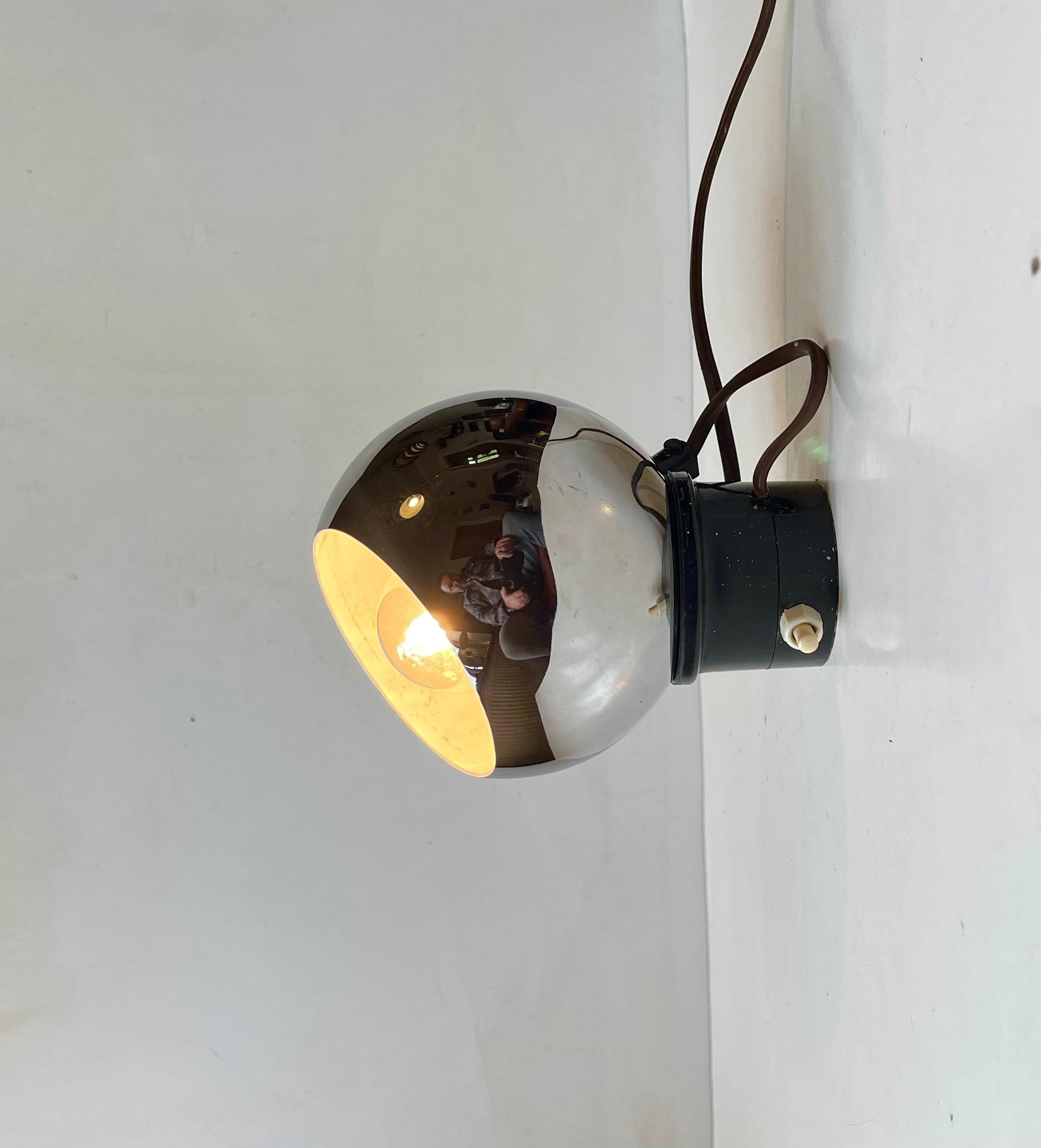 Mid-Century Modern Midcentury Magnetic Mirror Chrome Eye-Ball Wall Sconce, 1970s For Sale