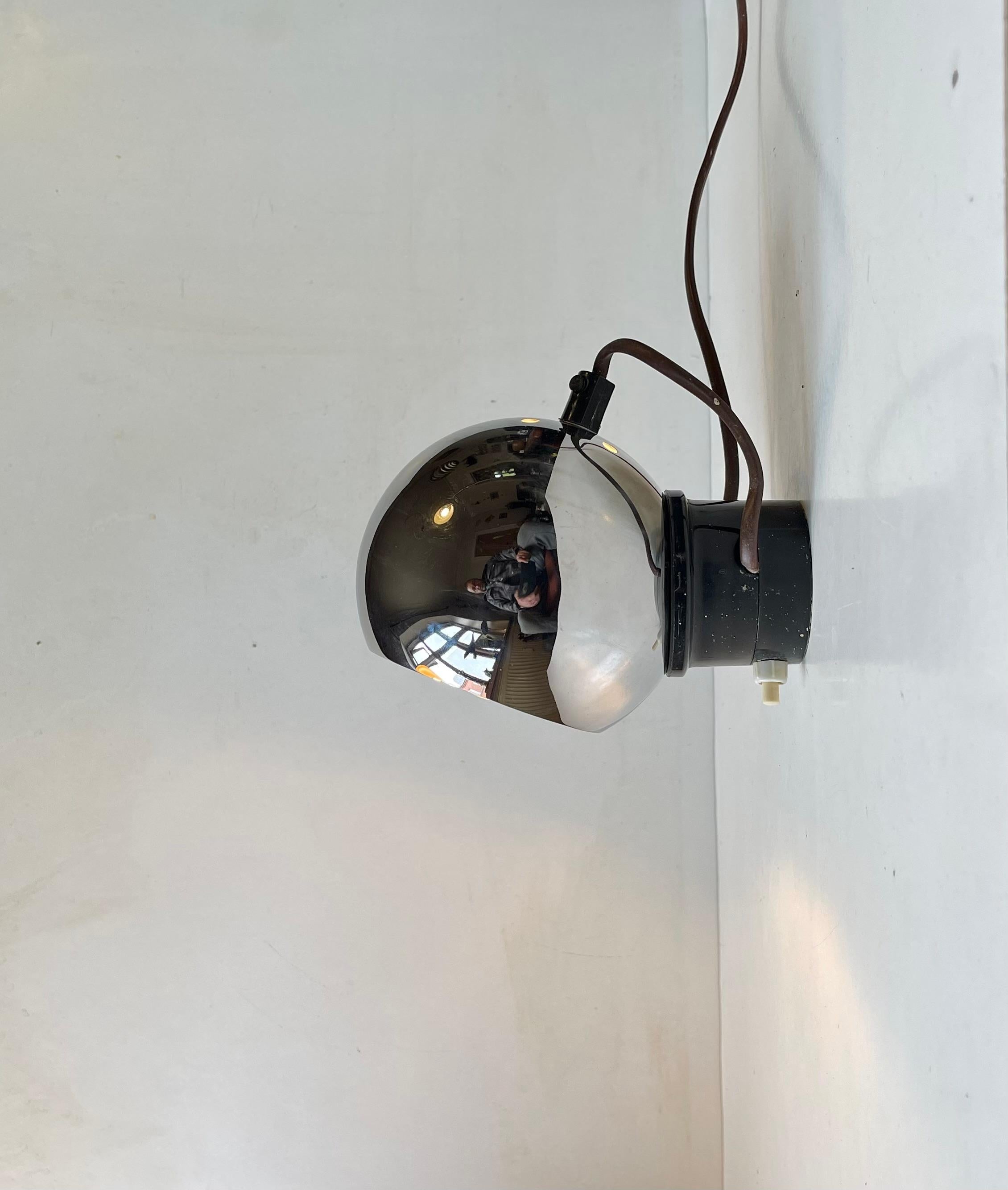 European Midcentury Magnetic Mirror Chrome Eye-Ball Wall Sconce, 1970s For Sale