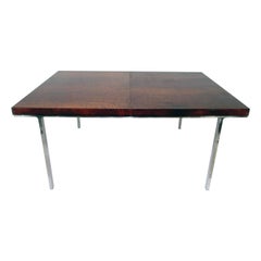 Midcentury Mahogany and Aluminium Dining Table with Three Leaves by John Stuart