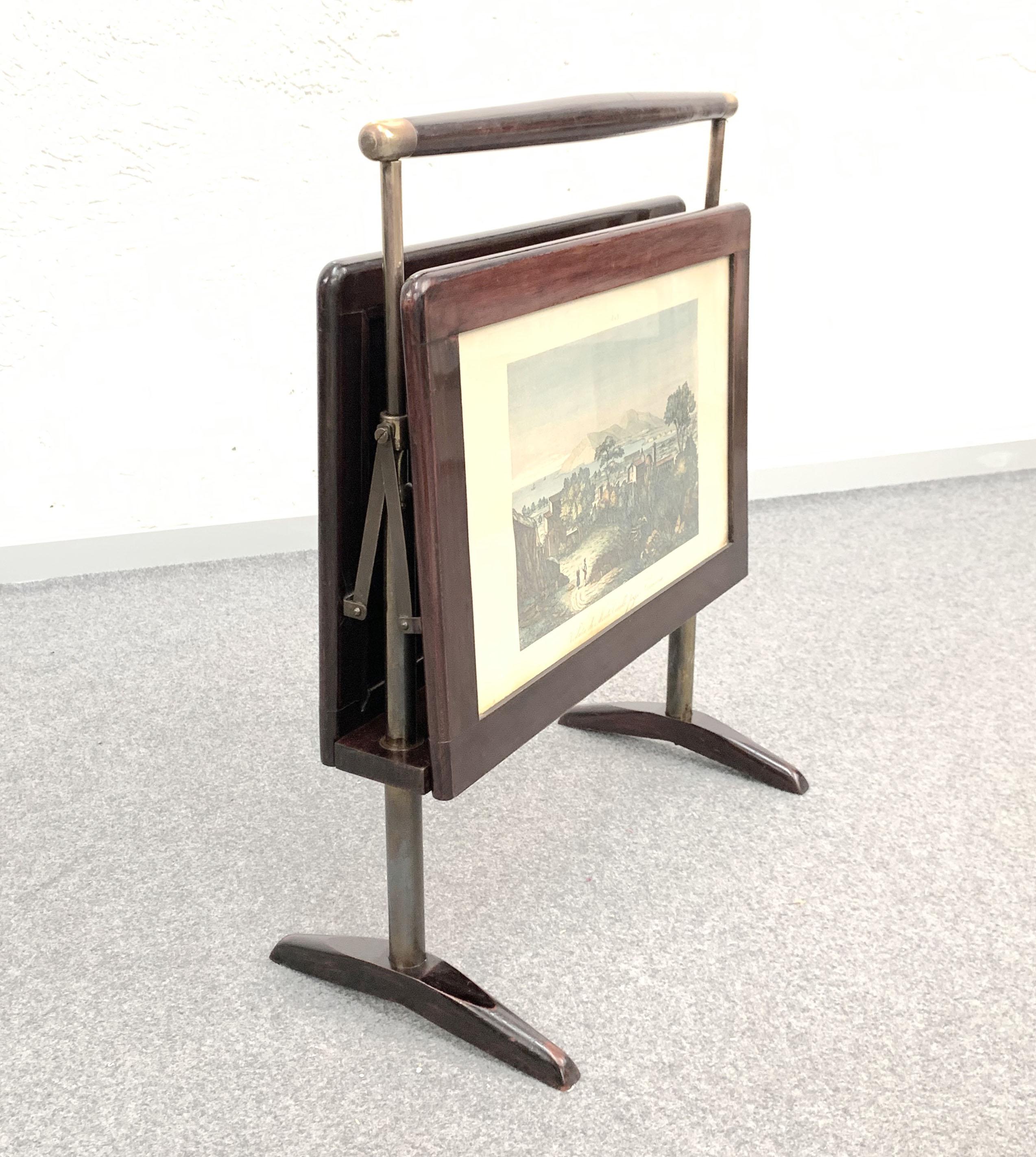 Midcentury Wood and Brass Italian Magazine Rack in Ico Parisi Style, 1950s For Sale 6