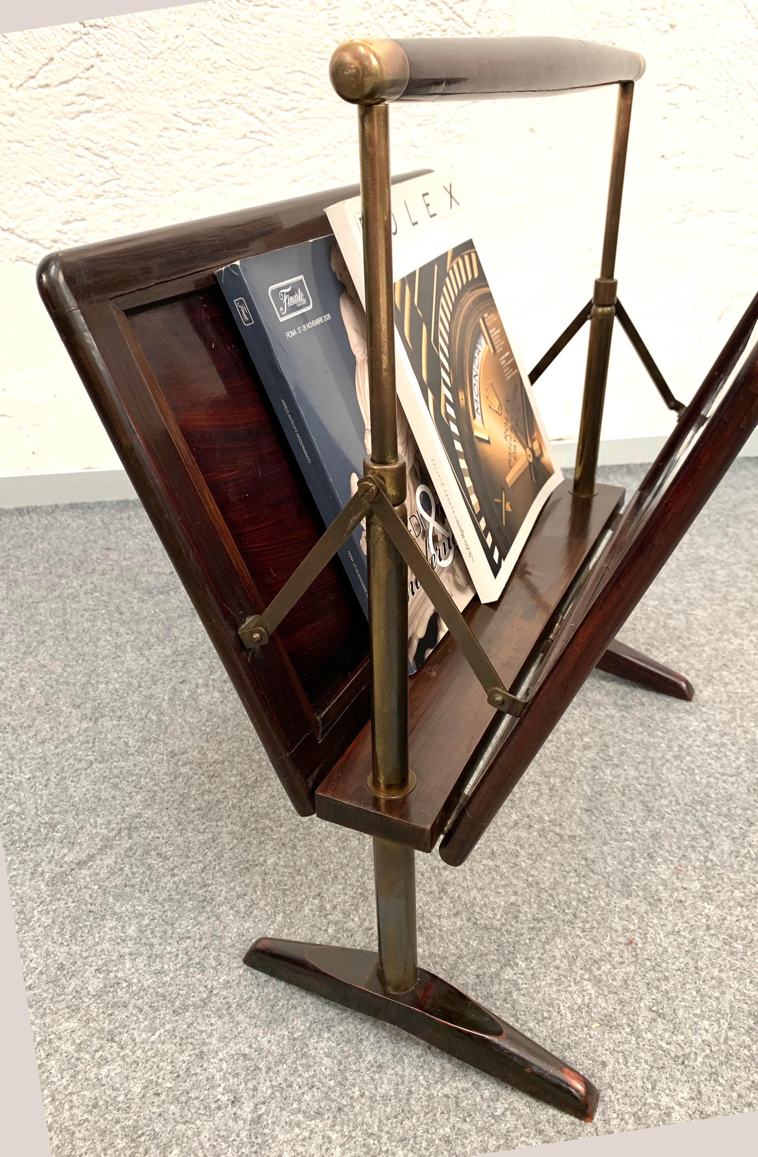 Midcentury Wood and Brass Italian Magazine Rack in Ico Parisi Style, 1950s For Sale 12