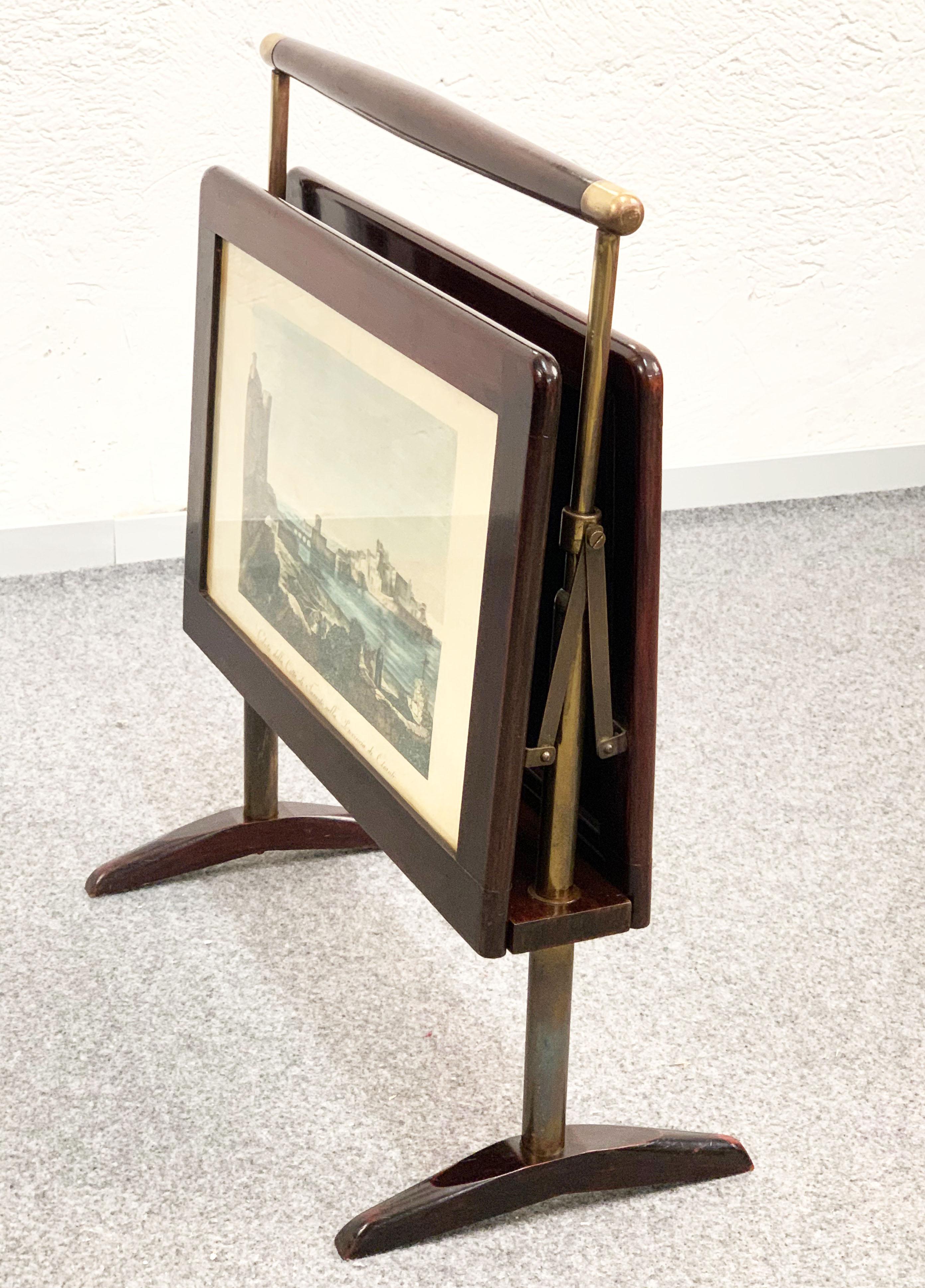 Midcentury Wood and Brass Italian Magazine Rack in Ico Parisi Style, 1950s For Sale 3