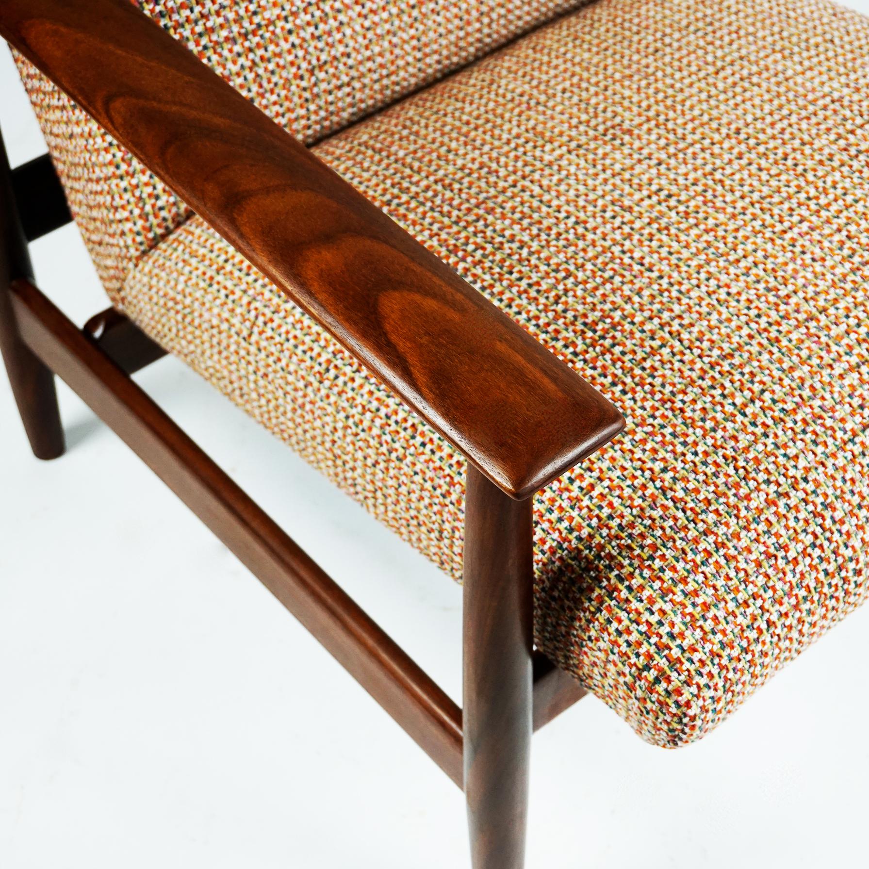 Midcentury Mahogany and New Fabric Lounge Chair by Knoll Antimott, Germany 6