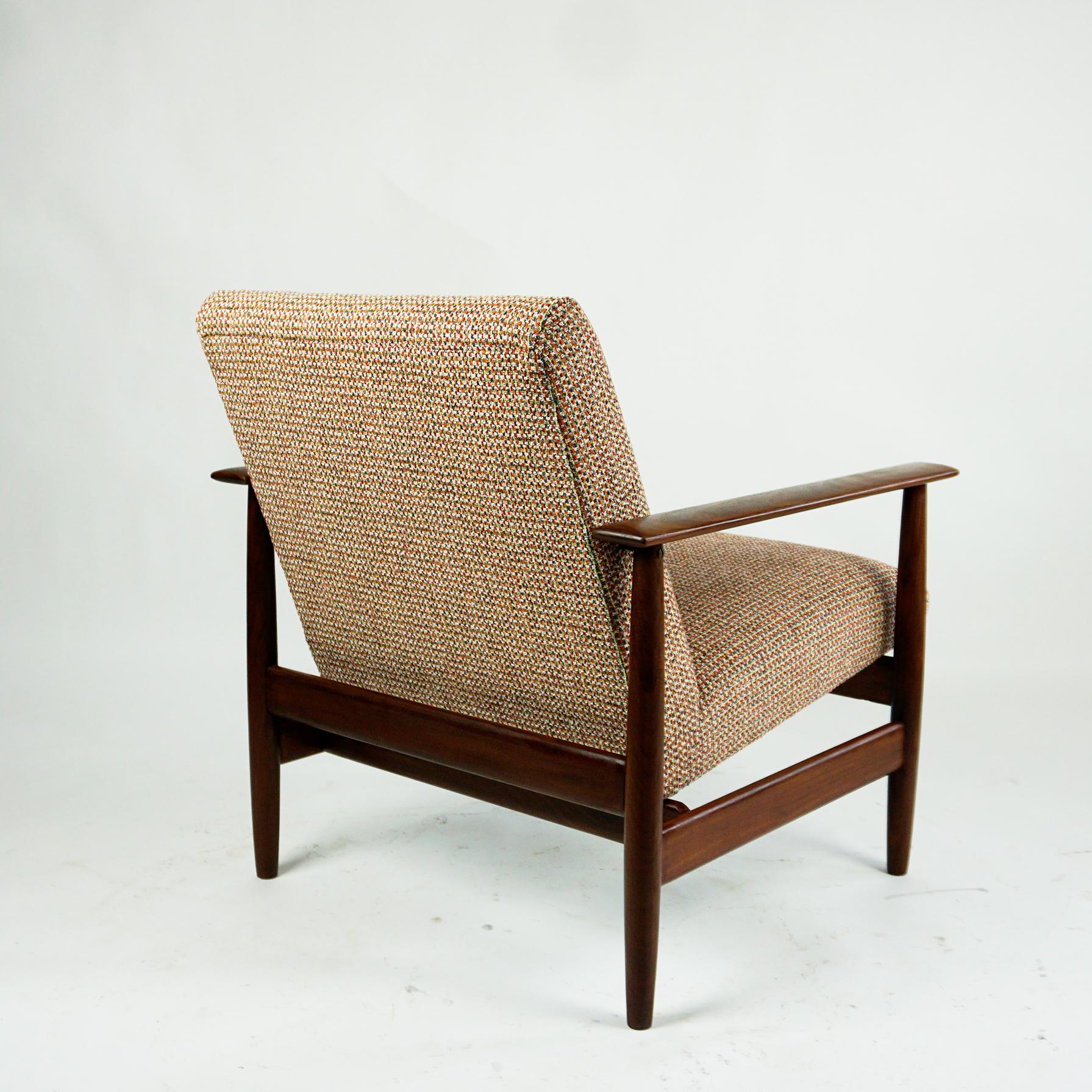 Midcentury Mahogany and New Fabric Lounge Chair by Knoll Antimott, Germany 1