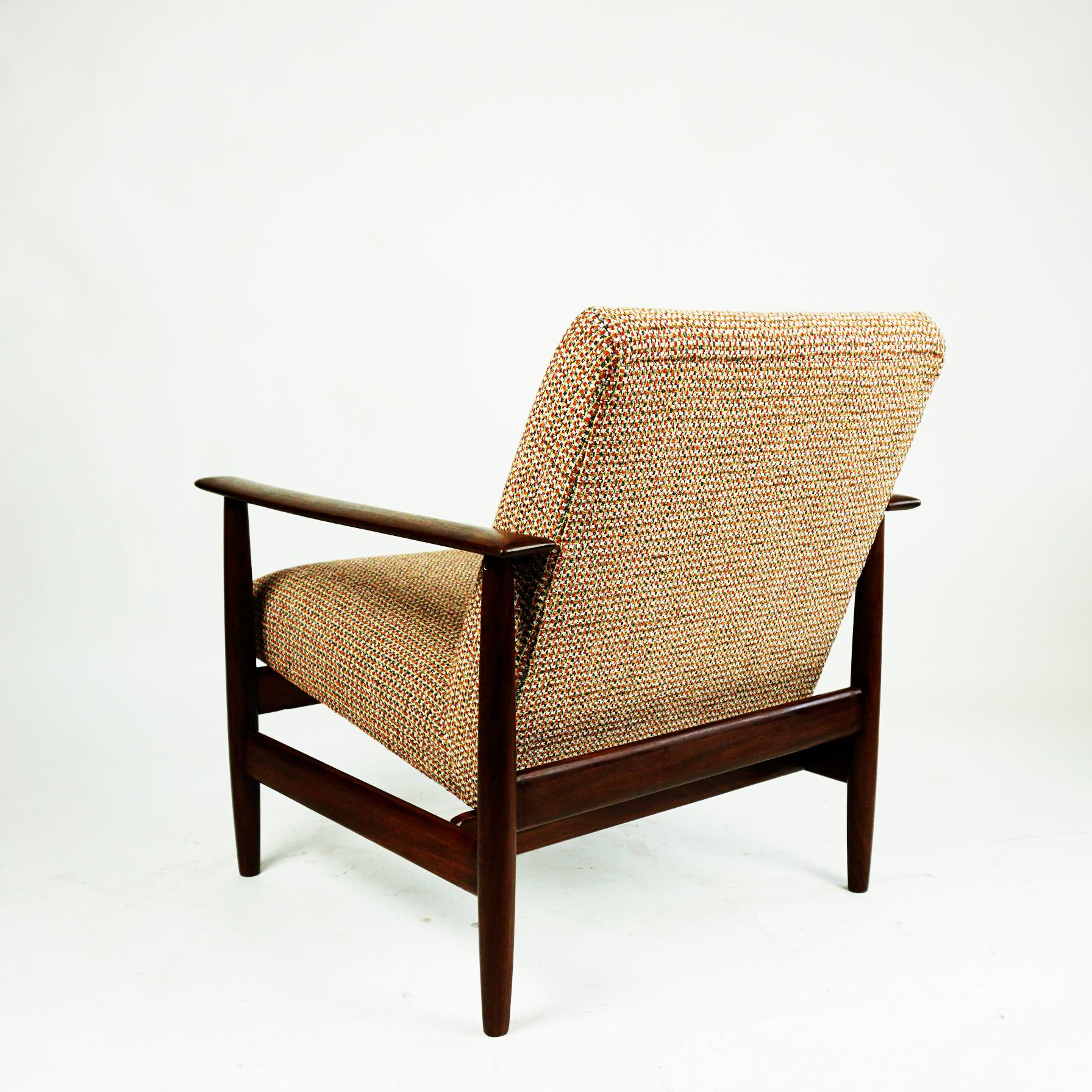 Midcentury Mahogany and New Fabric Lounge Chair by Knoll Antimott, Germany 3