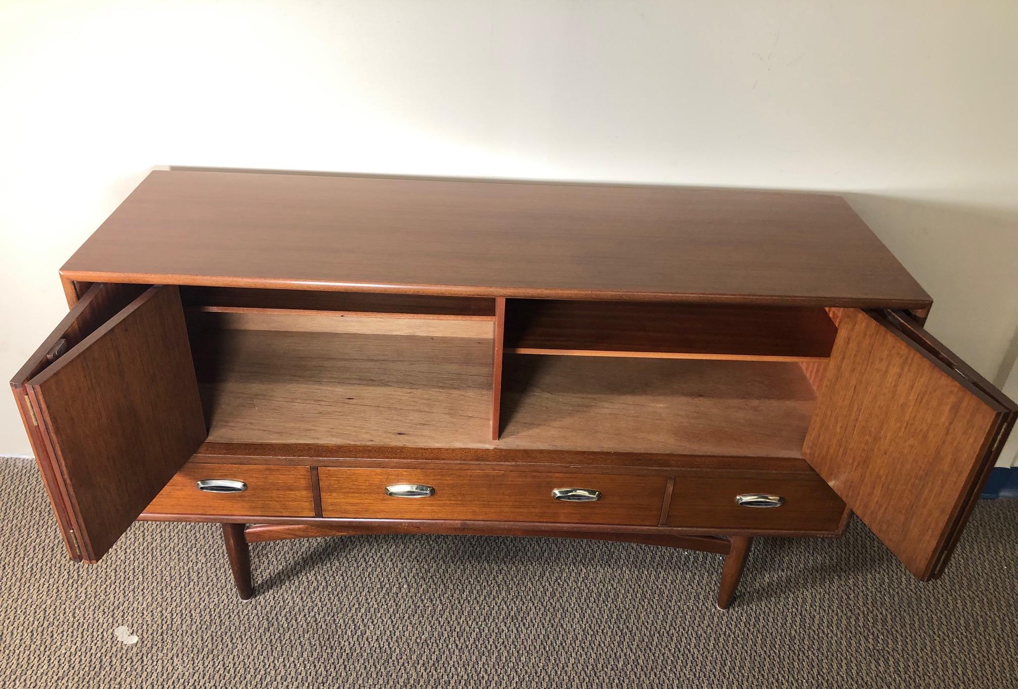 English Midcentury Mahogany Credenza Sideboard with Metal Pulls by G Plan For Sale