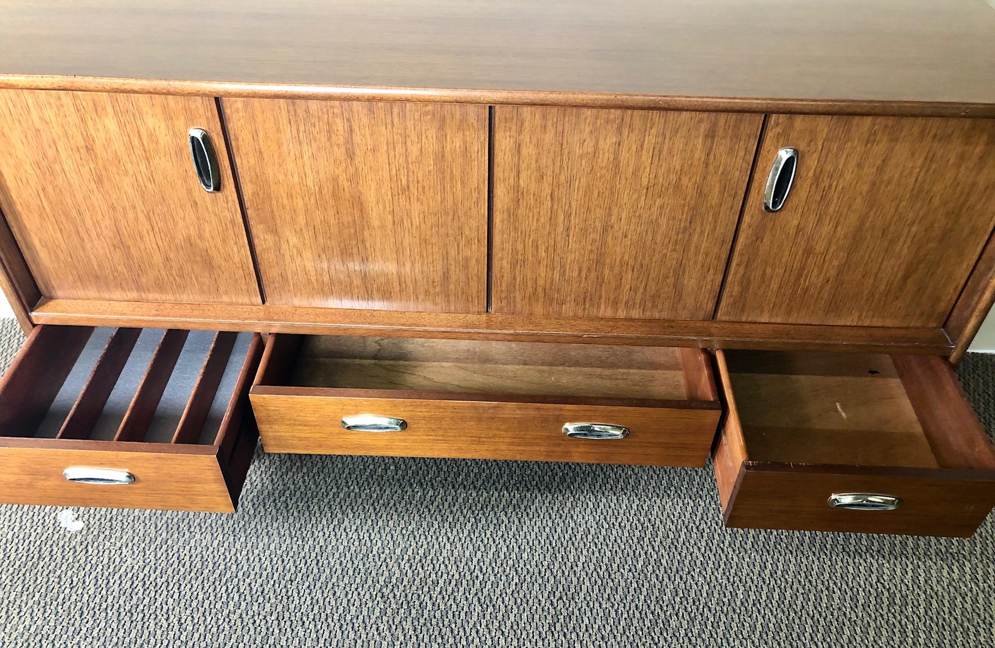 Midcentury Mahogany Credenza Sideboard with Metal Pulls by G Plan In Good Condition For Sale In Norcross, GA