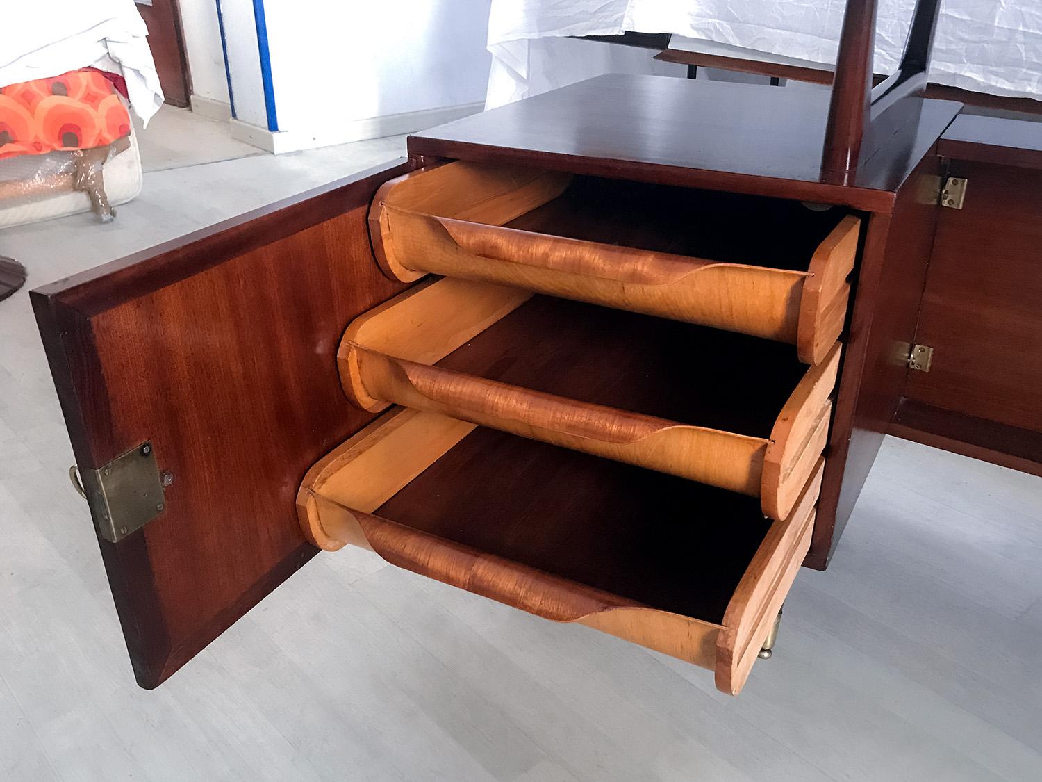 Veneer Midcentury Mahogany Desk and Bookcase by La Permanente Mobili Cantù, 1950s