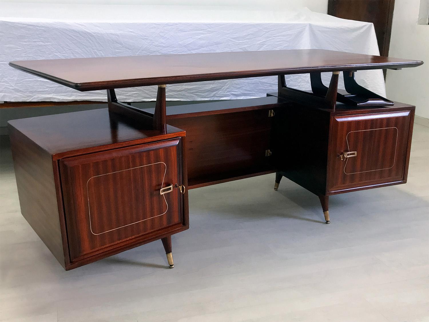 20th Century Midcentury Mahogany Desk and Bookcase by La Permanente Mobili Cantù, 1950s