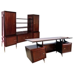 Vintage Midcentury Mahogany Desk and Bookcase by La Permanente Mobili Cantù, 1950s