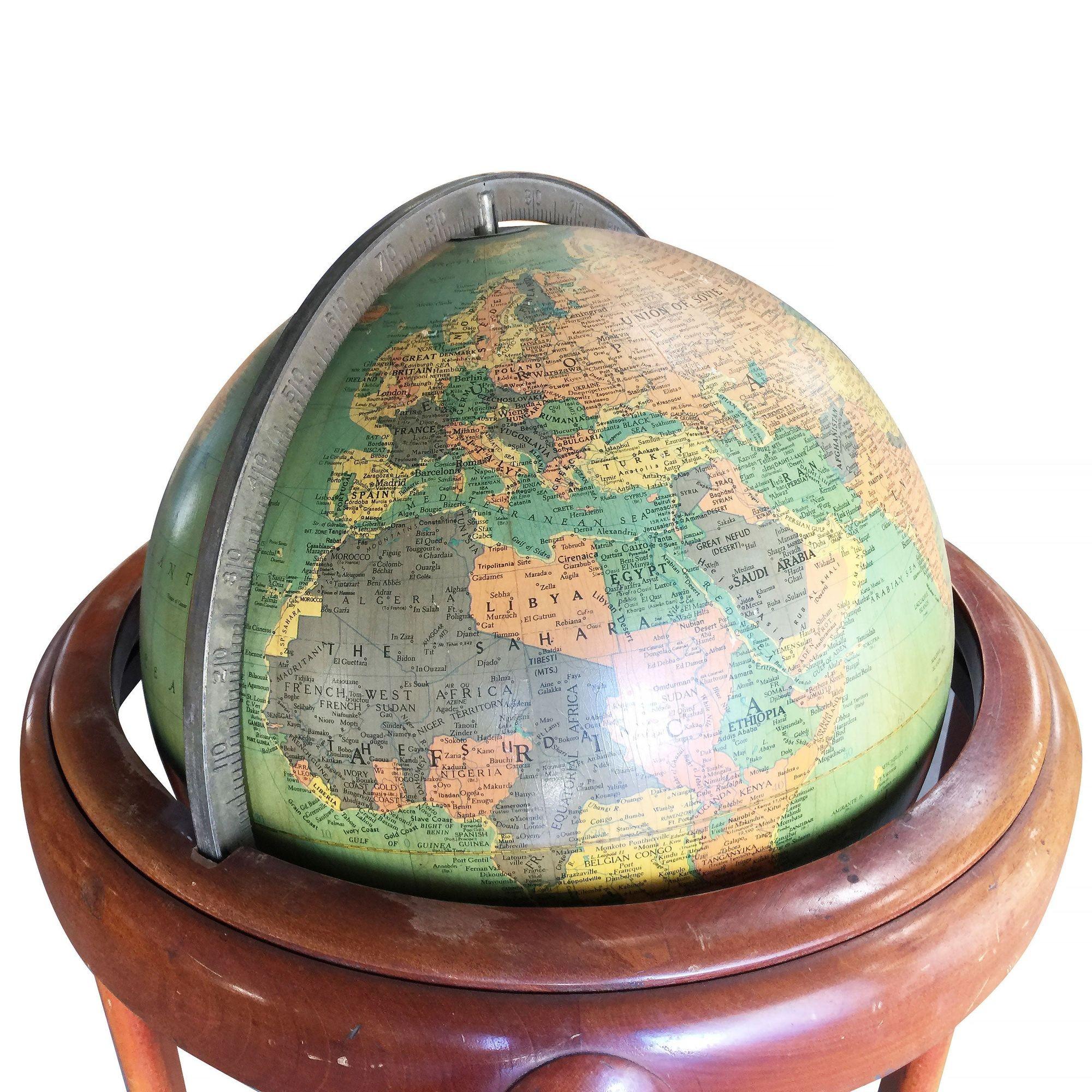 Steel Midcentury Mahogany Floor Globe by Replogle For Sale