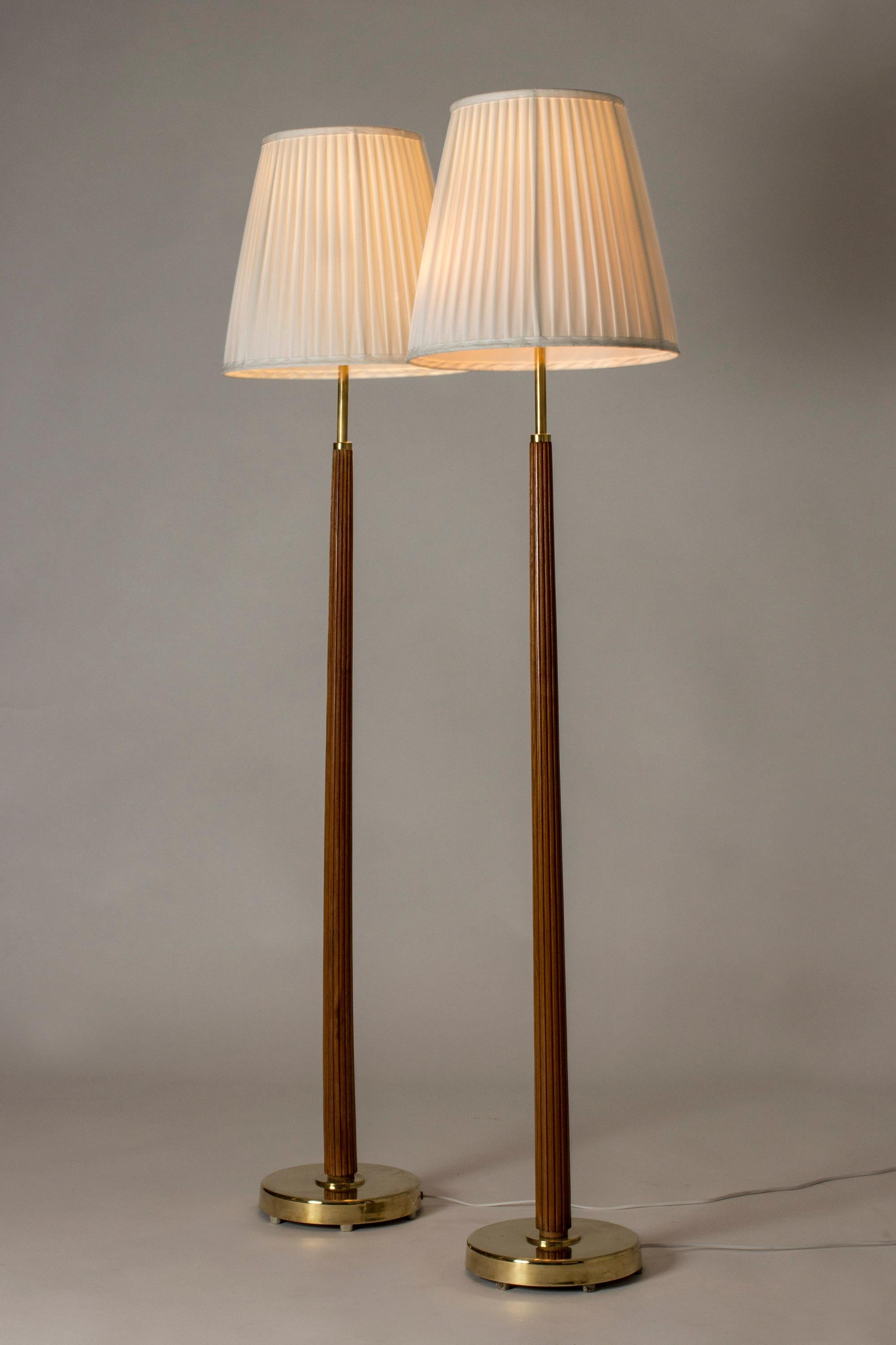 Brass Midcentury Mahogany Floor Lamps by Hans Bergström, Sweden, 1950s