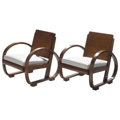 Midcentury Mahogany Modernist Armchairs Michel Dufet, 1940s