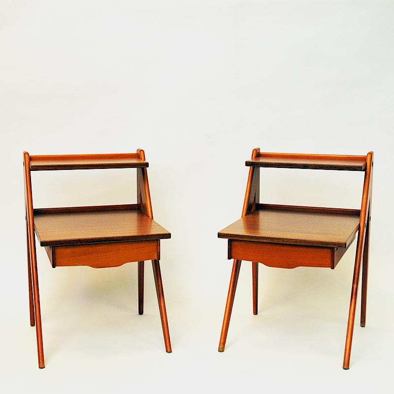 Midcentury Mahogany night table pair by Yngve Ekström Sweden 1950s In Good Condition In Stockholm, SE