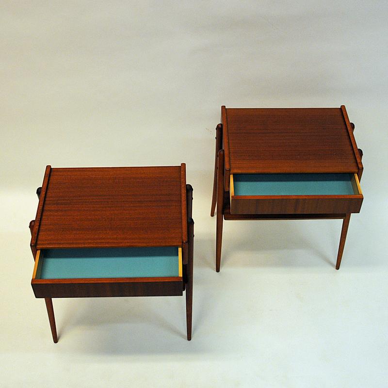 Midcentury Mahogany Night Tables Pair by Calström & Co, Sweden 1960s In Good Condition In Stockholm, SE