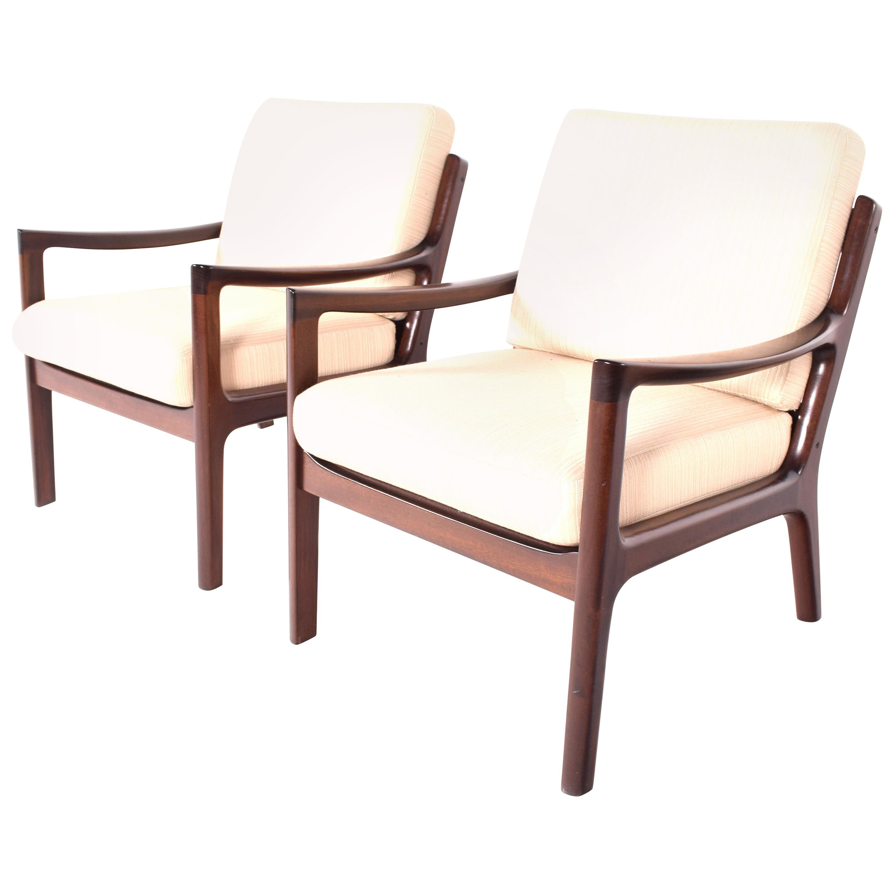 Midcentury Mahogany Ole Wanscher Easy Chairs, 1960s