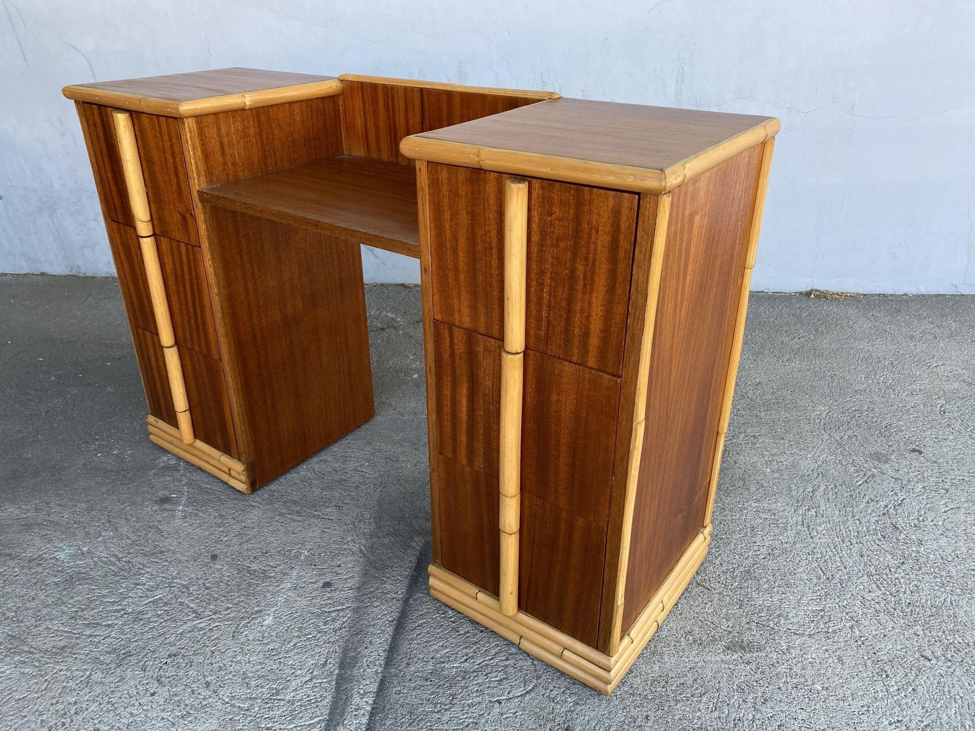 Midcentury Mahogany Vanity with Rattan Accents For Sale 5