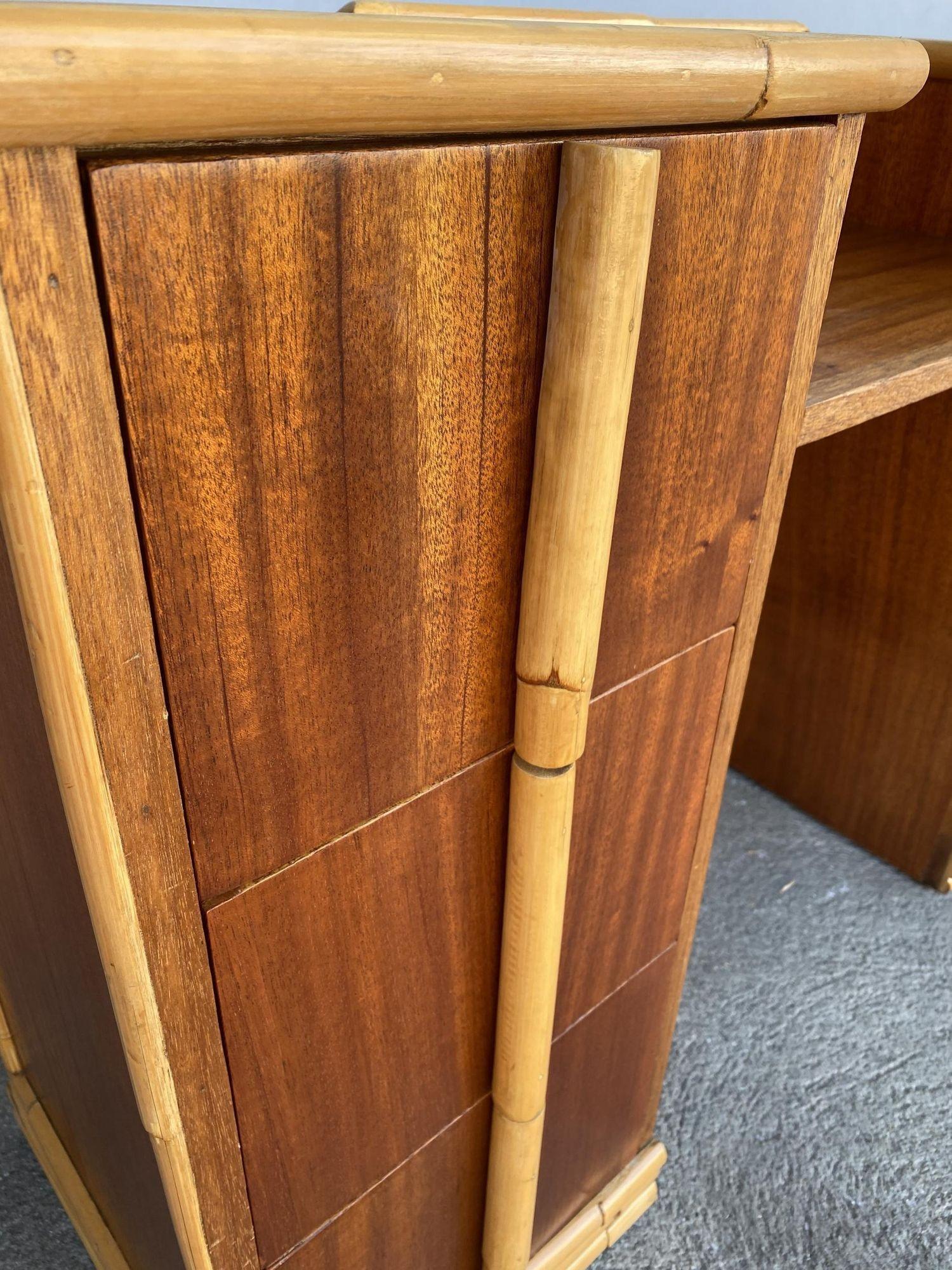 Mid-20th Century Midcentury Mahogany Vanity with Rattan Accents For Sale