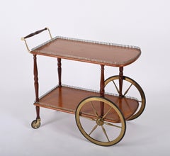 Mid-Century Mahogany Wood and Brass Italian Serving Bar Cart, 1960s
