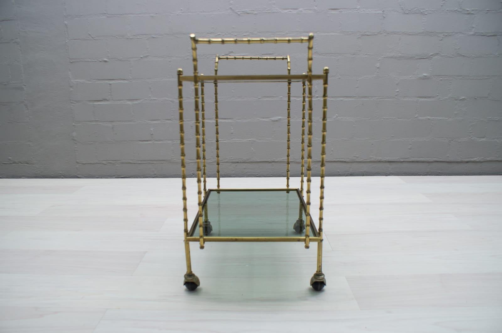 Midcentury Maison Baguès Brass Faux Bamboo Bar Cart, 1960s, France In Good Condition In Nürnberg, Bayern