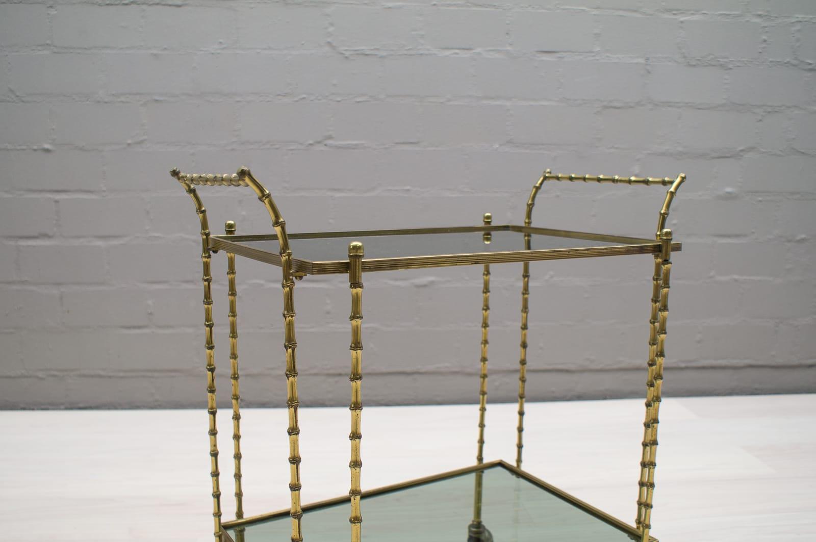 Mid-20th Century Midcentury Maison Baguès Brass Faux Bamboo Bar Cart, 1960s, France