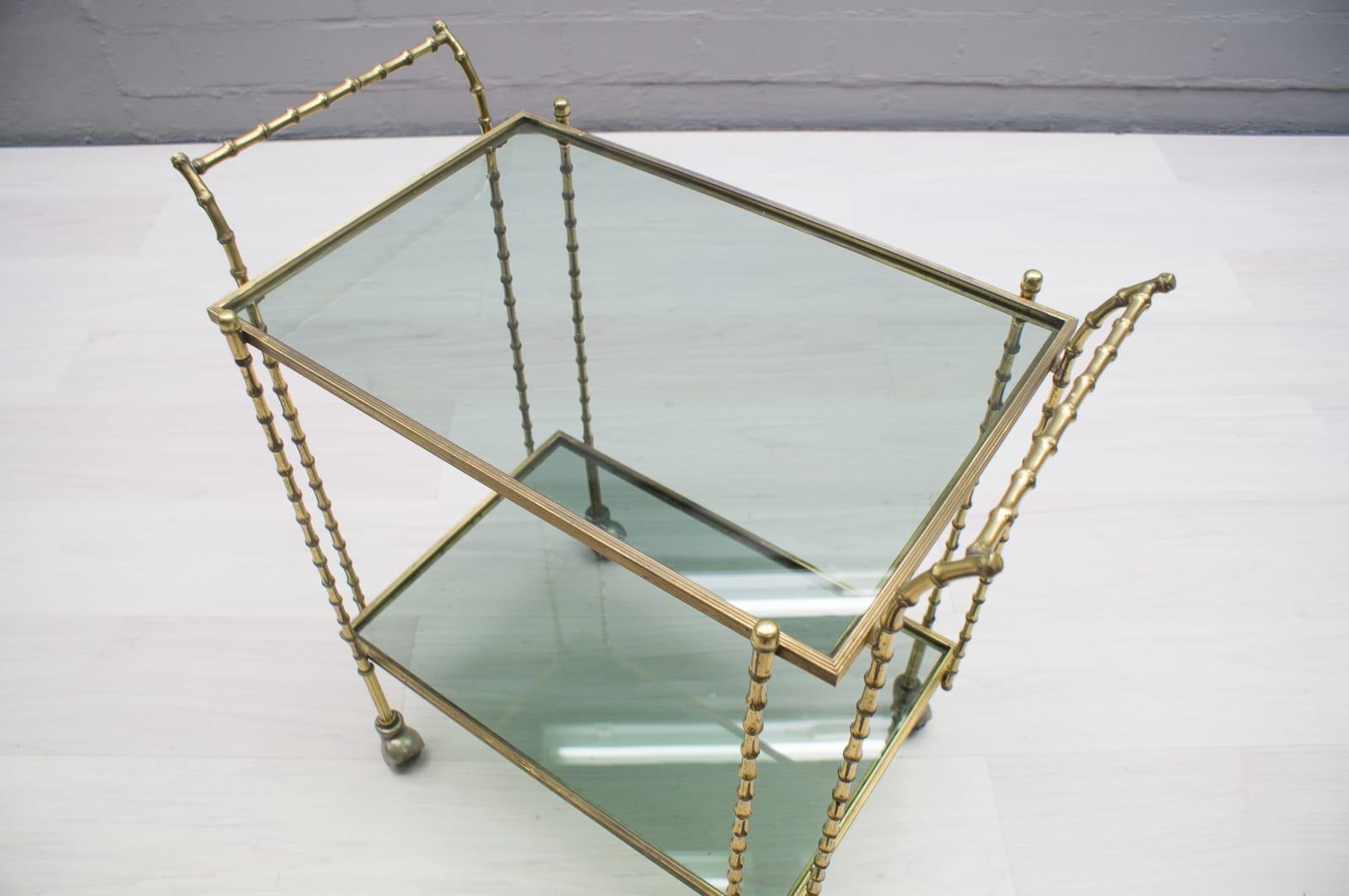 Midcentury Maison Baguès Brass Faux Bamboo Bar Cart, 1960s, France 1