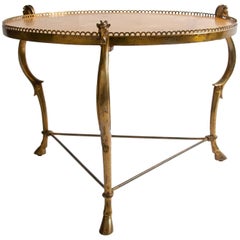 Midcentury Maison Baguès Bronze Circular Low Table with Sienna Marble Top