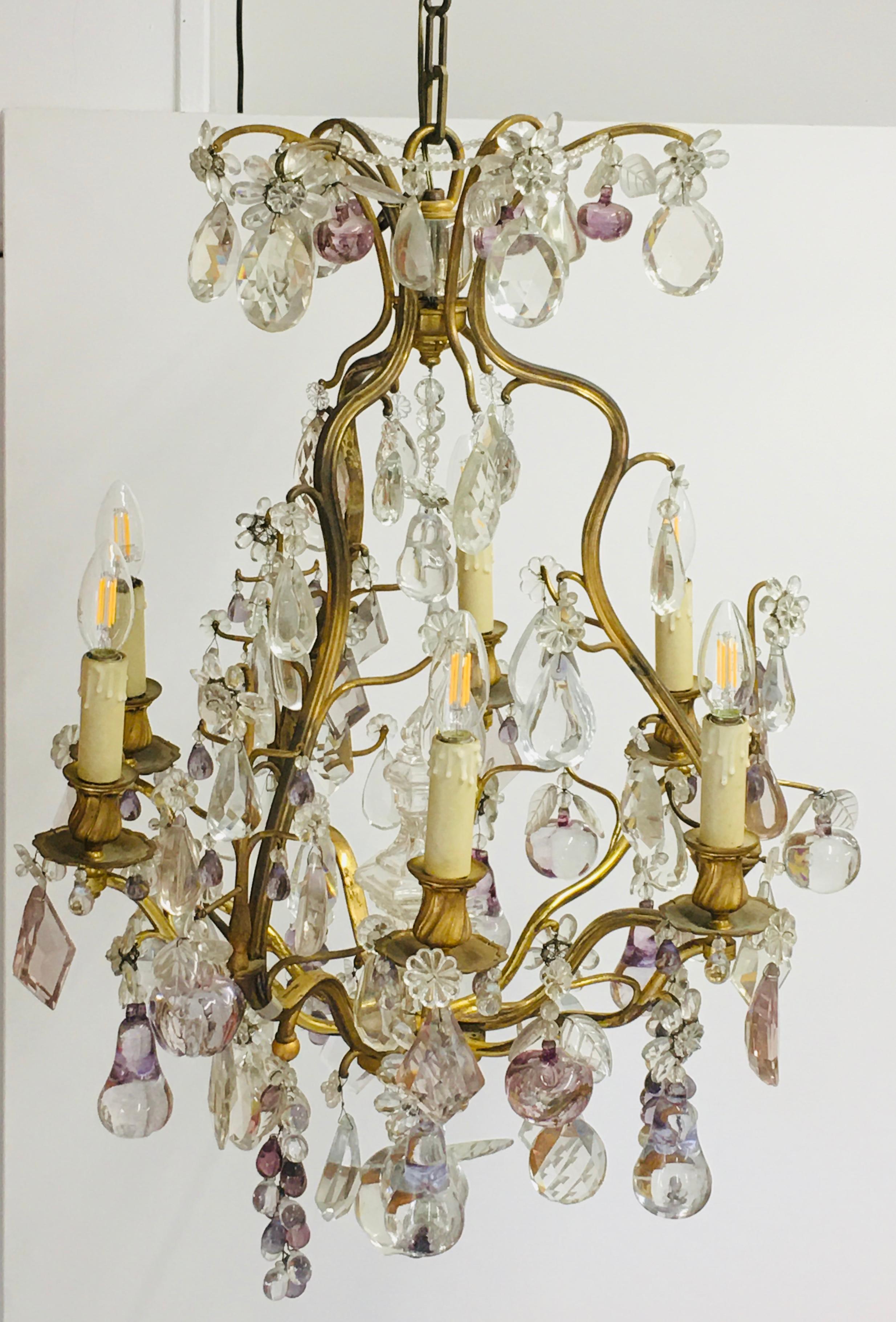 Midcentury Maison Bagues Cristal and Bronze Chandelier For Sale 2