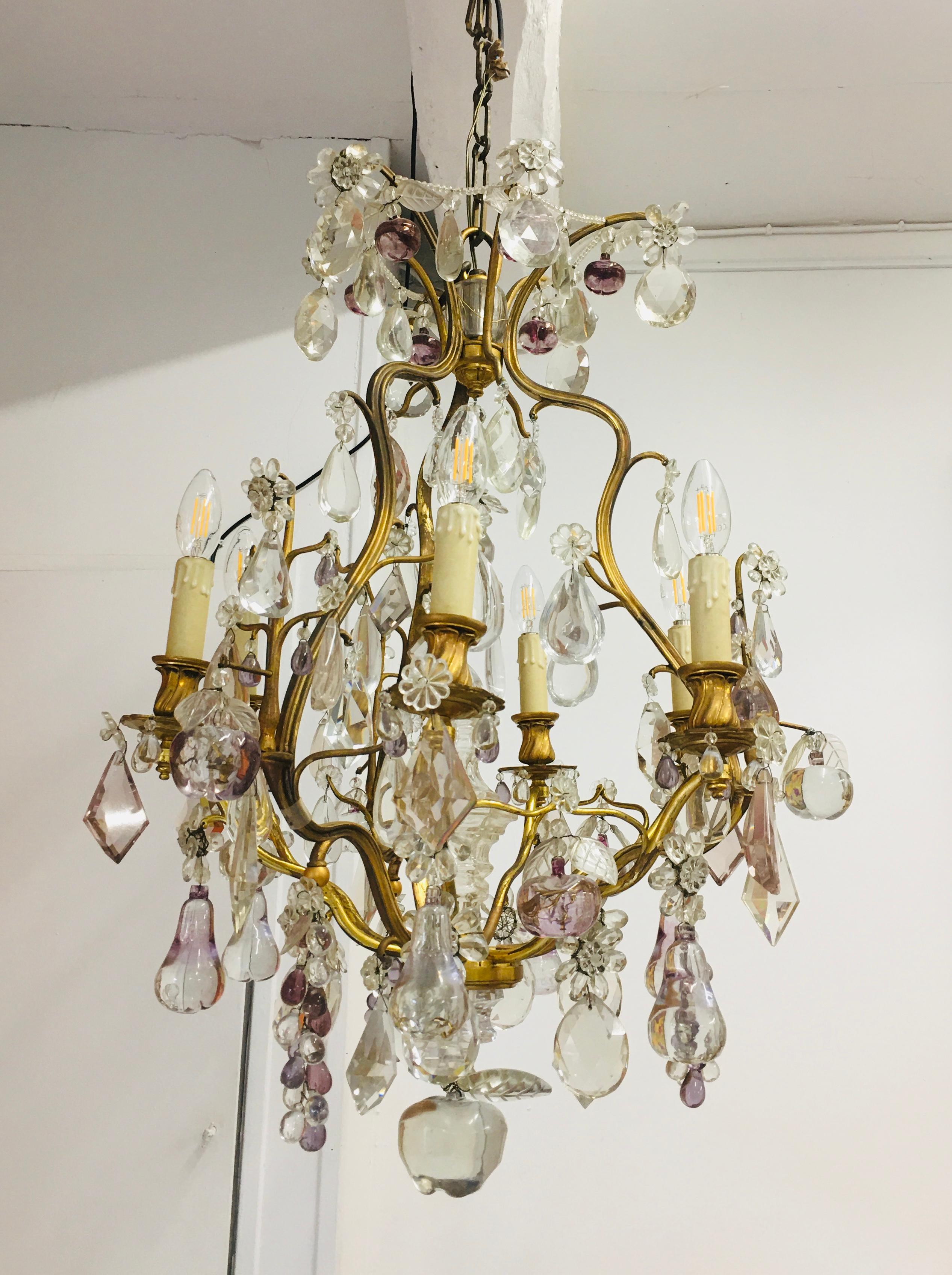 Midcentury Maison Bagues Cristal and Bronze Chandelier For Sale 4