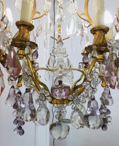 Midcentury Maison Bagues Style Cristal and Bronze Chandelier