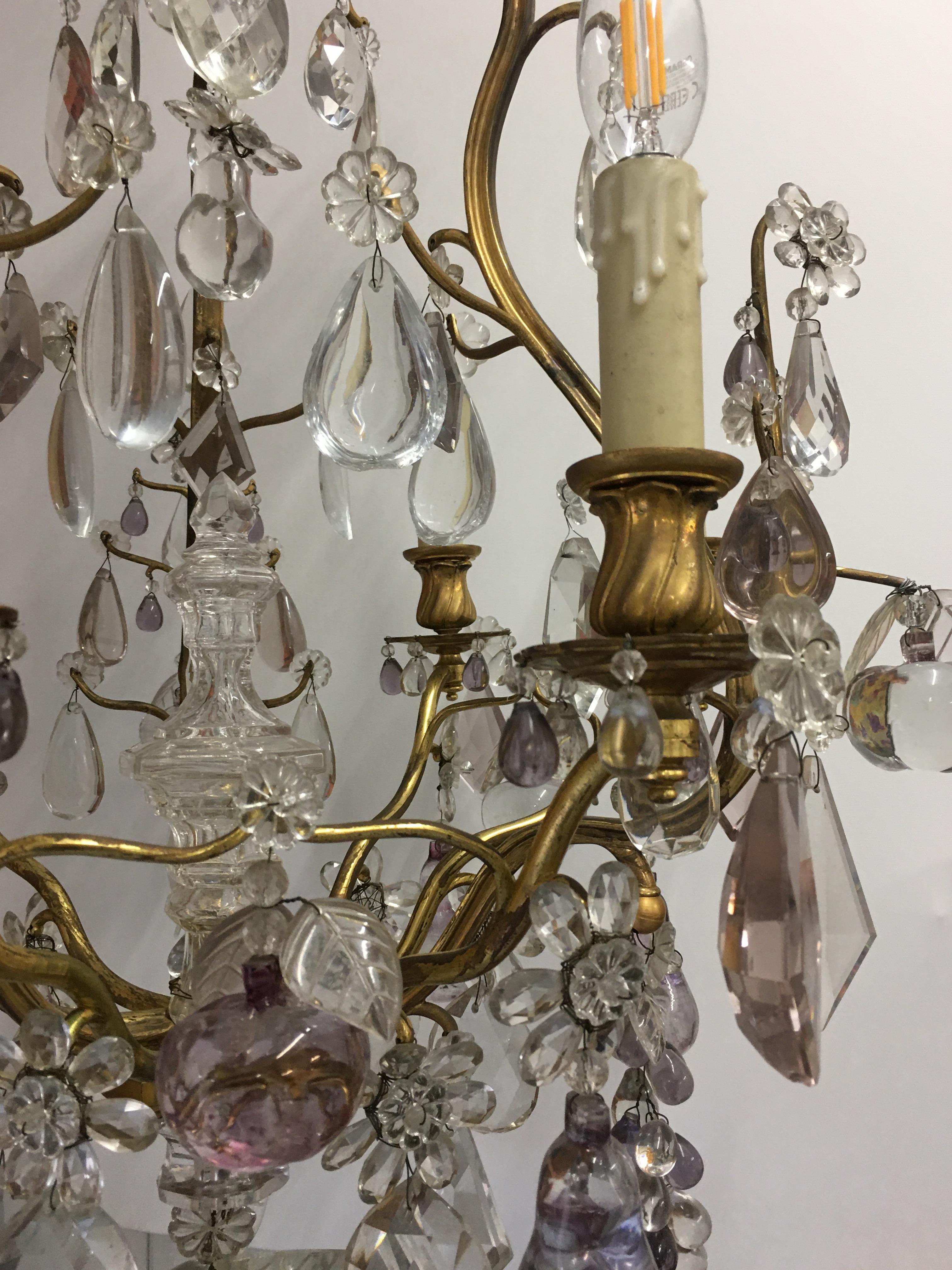 Midcentury Maison Bagues Cristal and Bronze Chandelier In Good Condition For Sale In Miami, FL