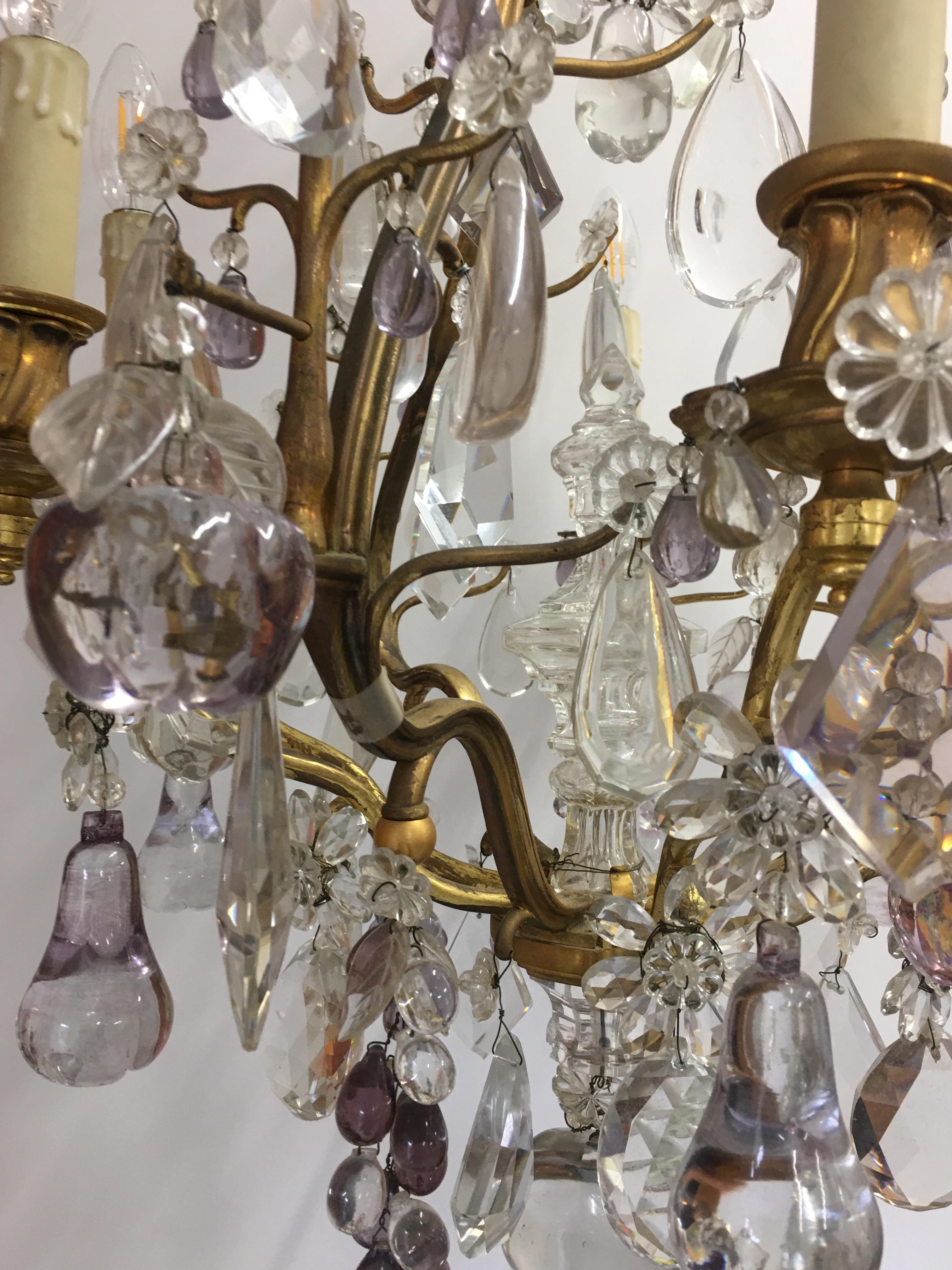 Mid-20th Century Midcentury Maison Bagues Cristal and Bronze Chandelier For Sale