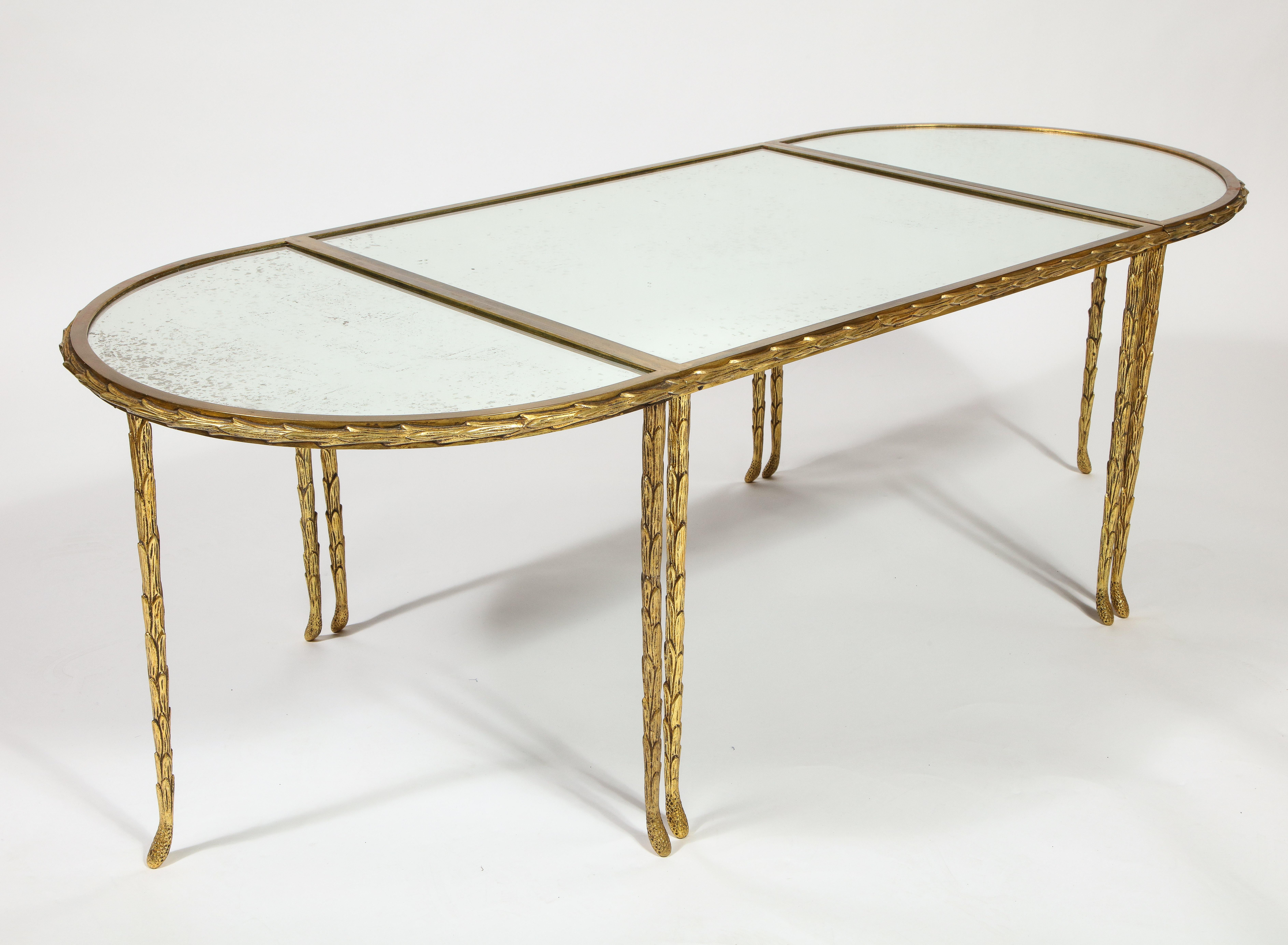 Midcentury Maison Bagues French Louis XVI Style Gilt Bronze Mirror Coffee Table In Good Condition For Sale In New York, NY