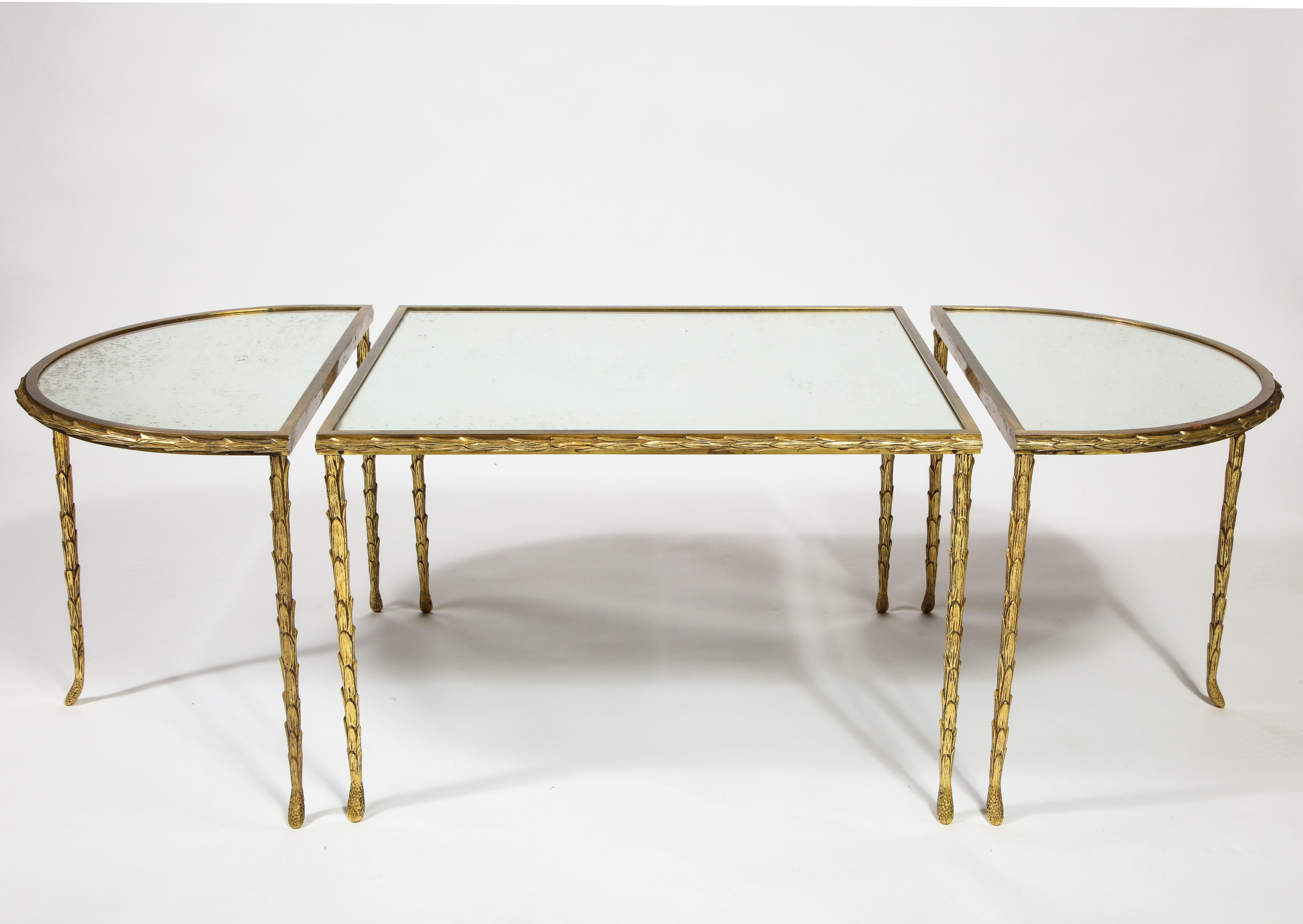 20th Century Midcentury Maison Bagues French Louis XVI Style Gilt Bronze Mirror Coffee Table For Sale