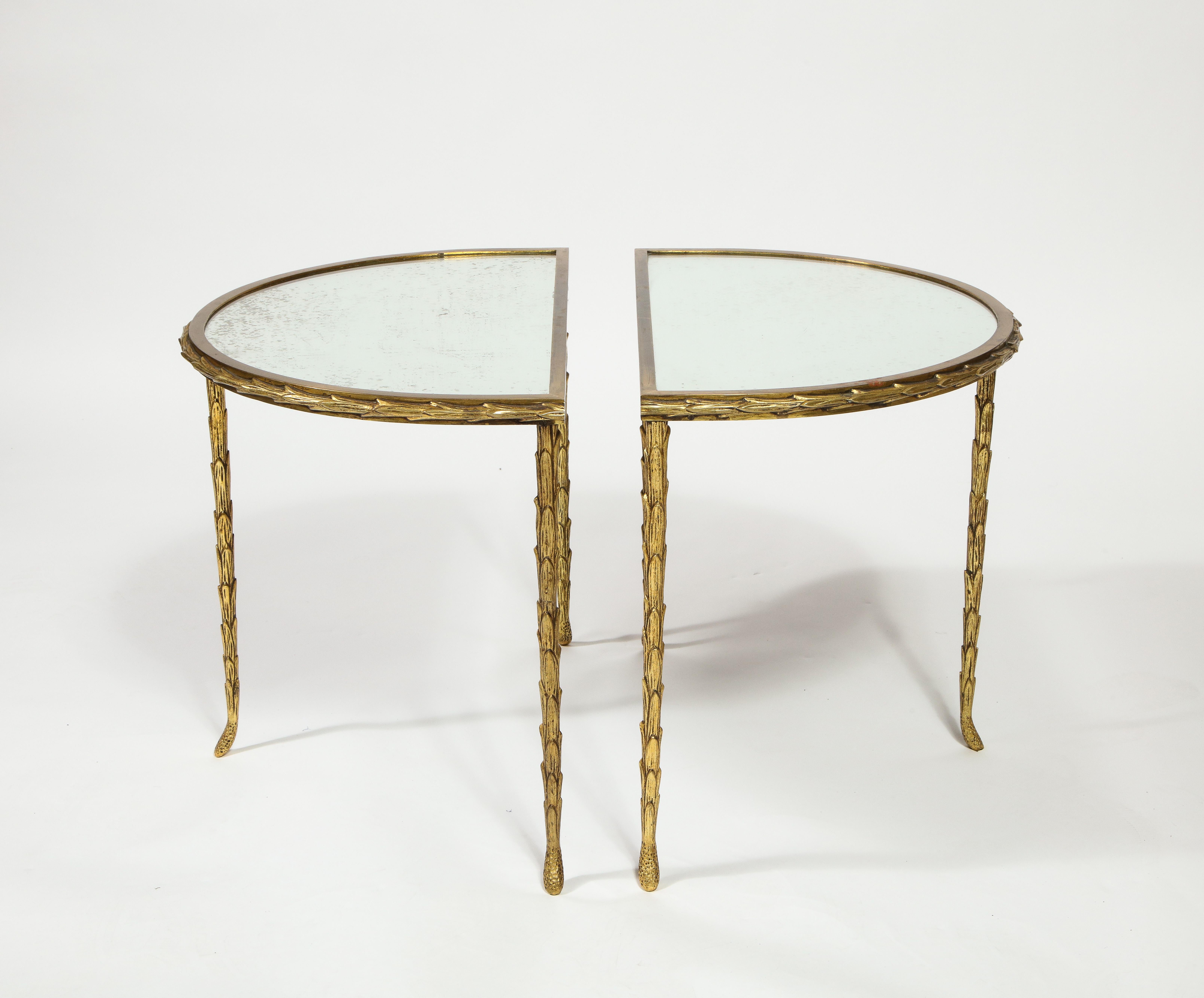 Midcentury Maison Bagues French Louis XVI Style Gilt Bronze Mirror Coffee Table For Sale 2
